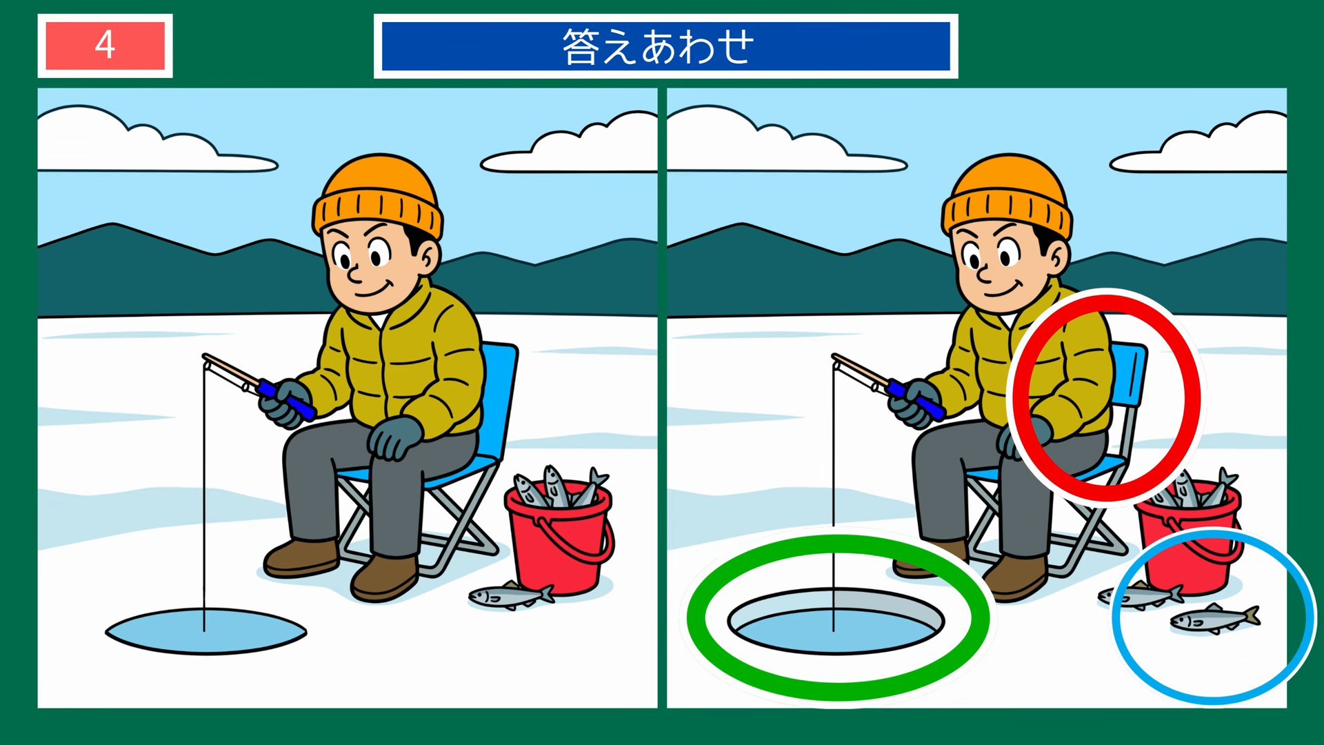 北海道クイズ間違い探し 第4問 氷上のわかさぎ釣りの答え