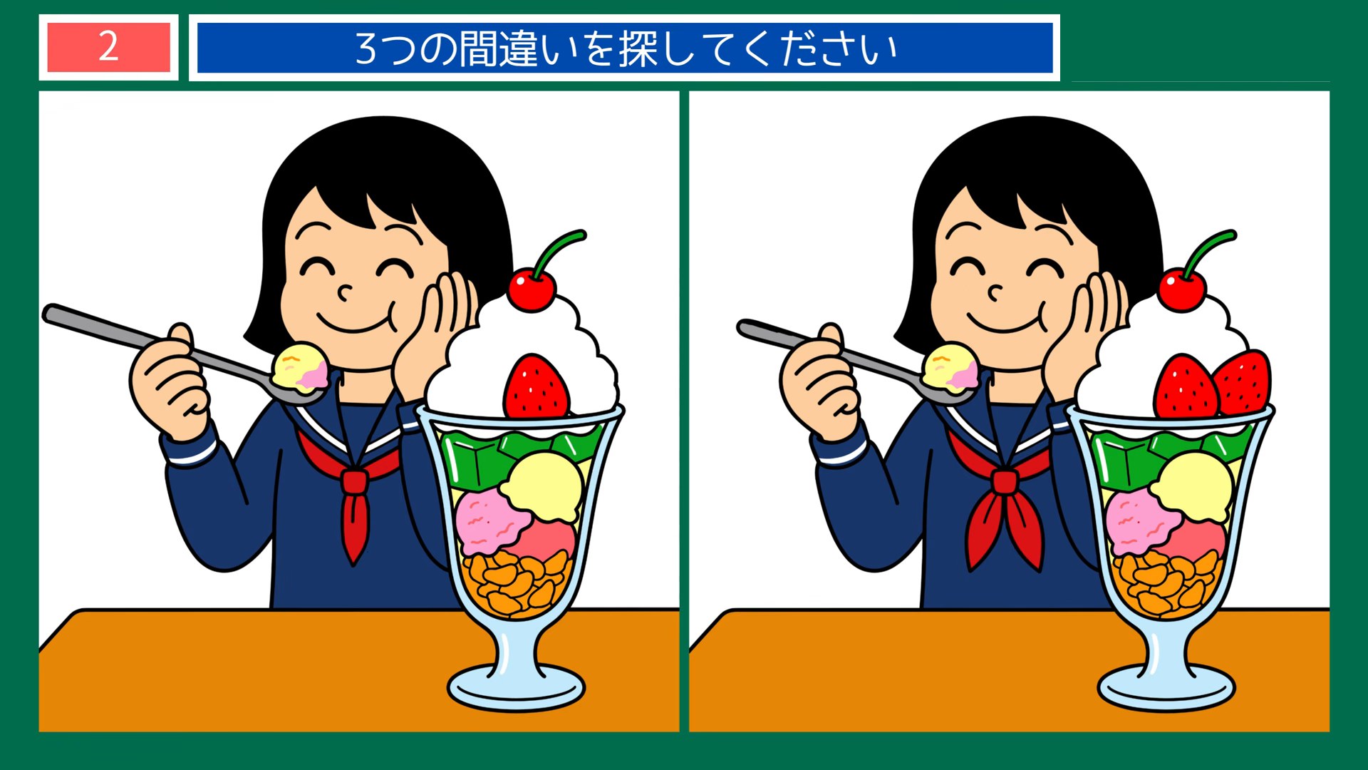 一日のくらしの間違い探し 第2問 パフェを食べるの問題イラスト