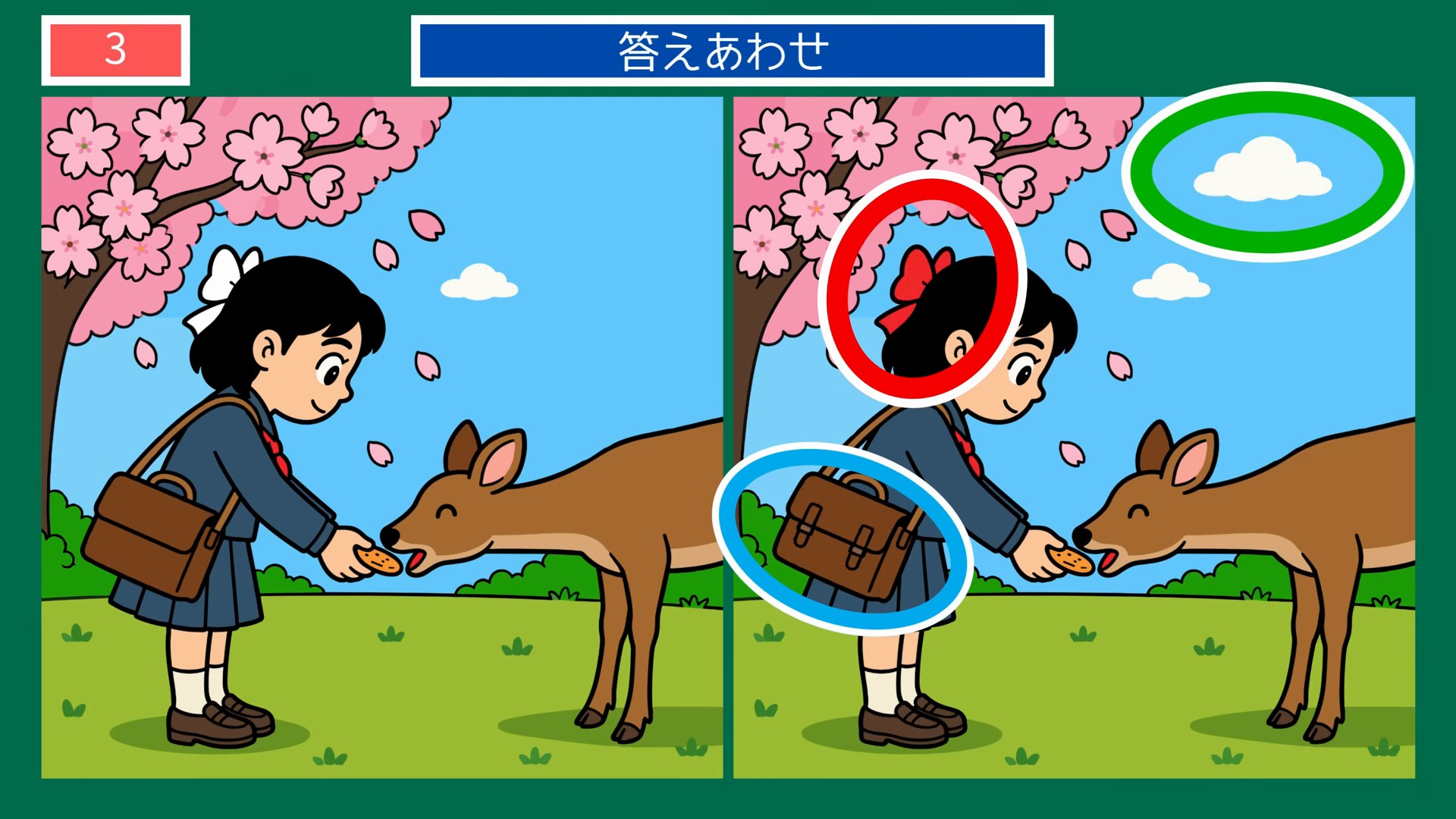 生きもの・動物の間違い探し 第3問 桜としかせんべいの答え