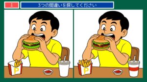 いろいろな一日の間違い探し 第1問 ハンバーガーの昼食の問題イラスト