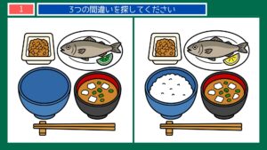 健康づくりの間違い探し 第1問 朝の和定食の問題イラスト
