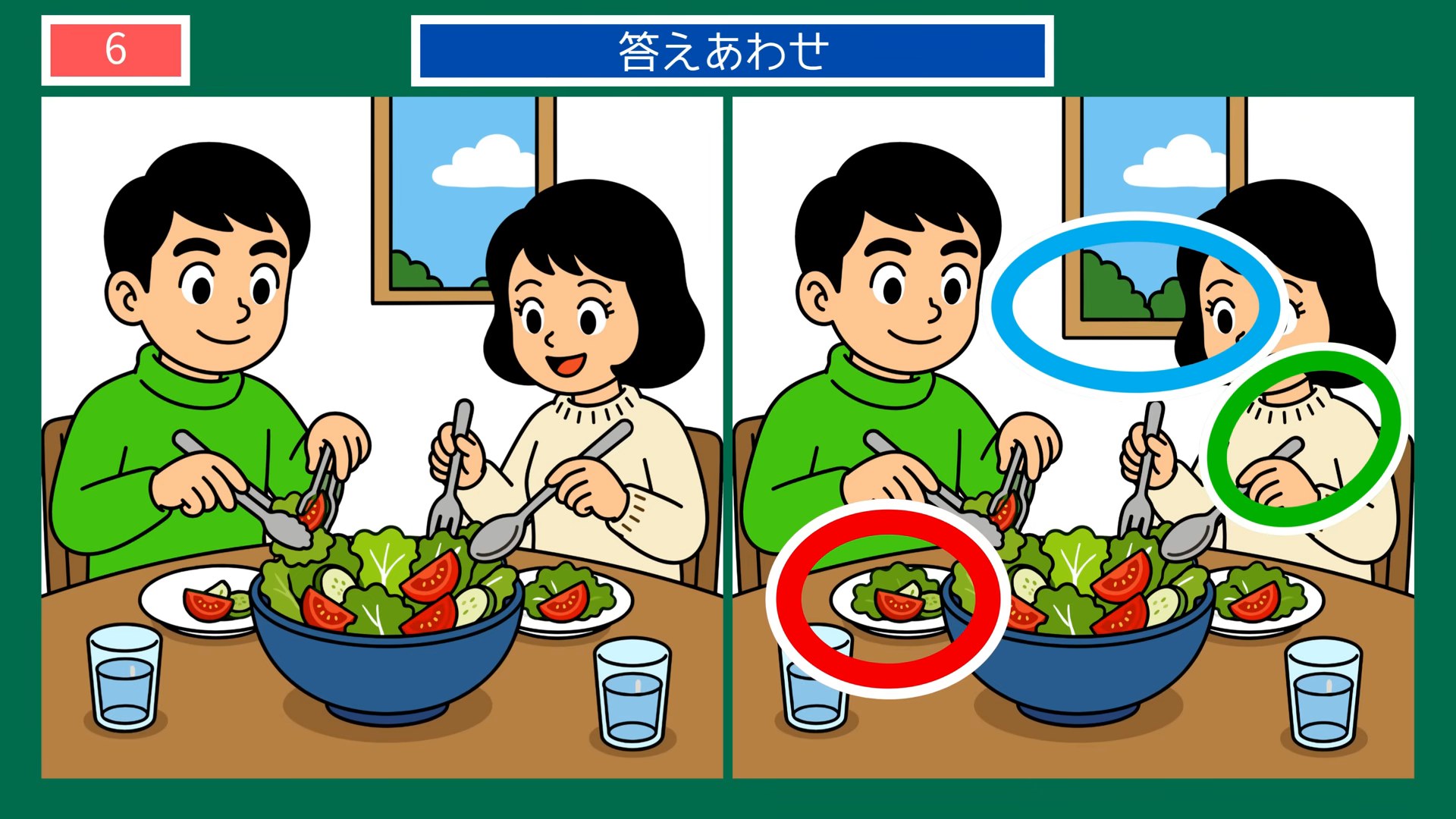 健康づくりの間違い探し 第6問 みんなでサラダの答え