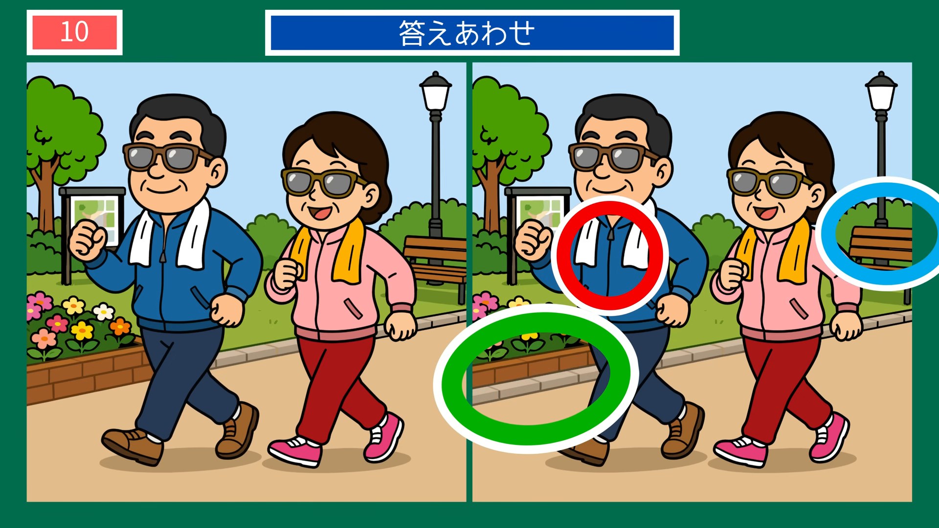 健康づくりの間違い探し 第10問 ふたりでウォーキングの答え