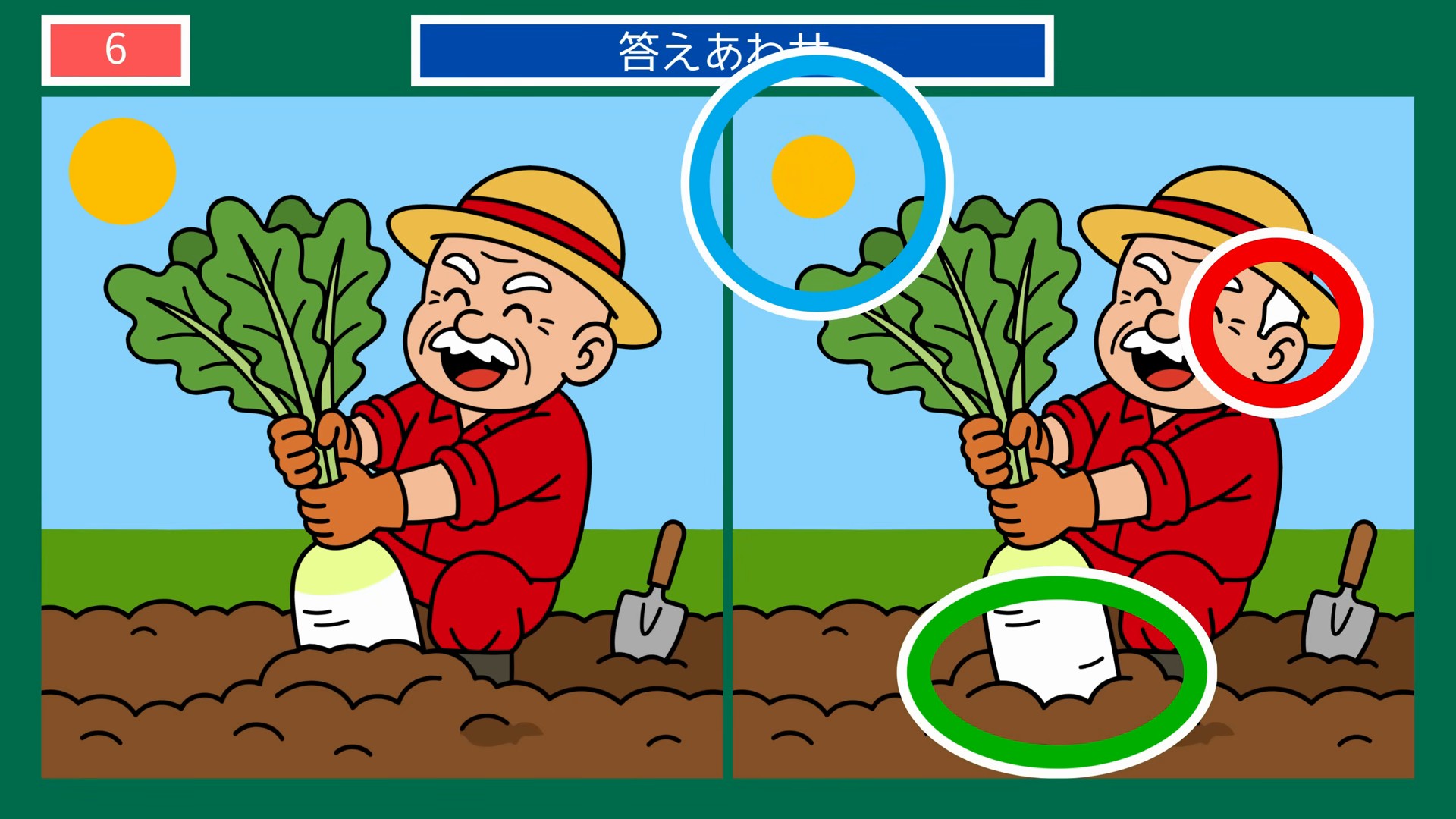 季節のくらしの間違い探し 第6問 大根を収穫するおじいさんの答え
