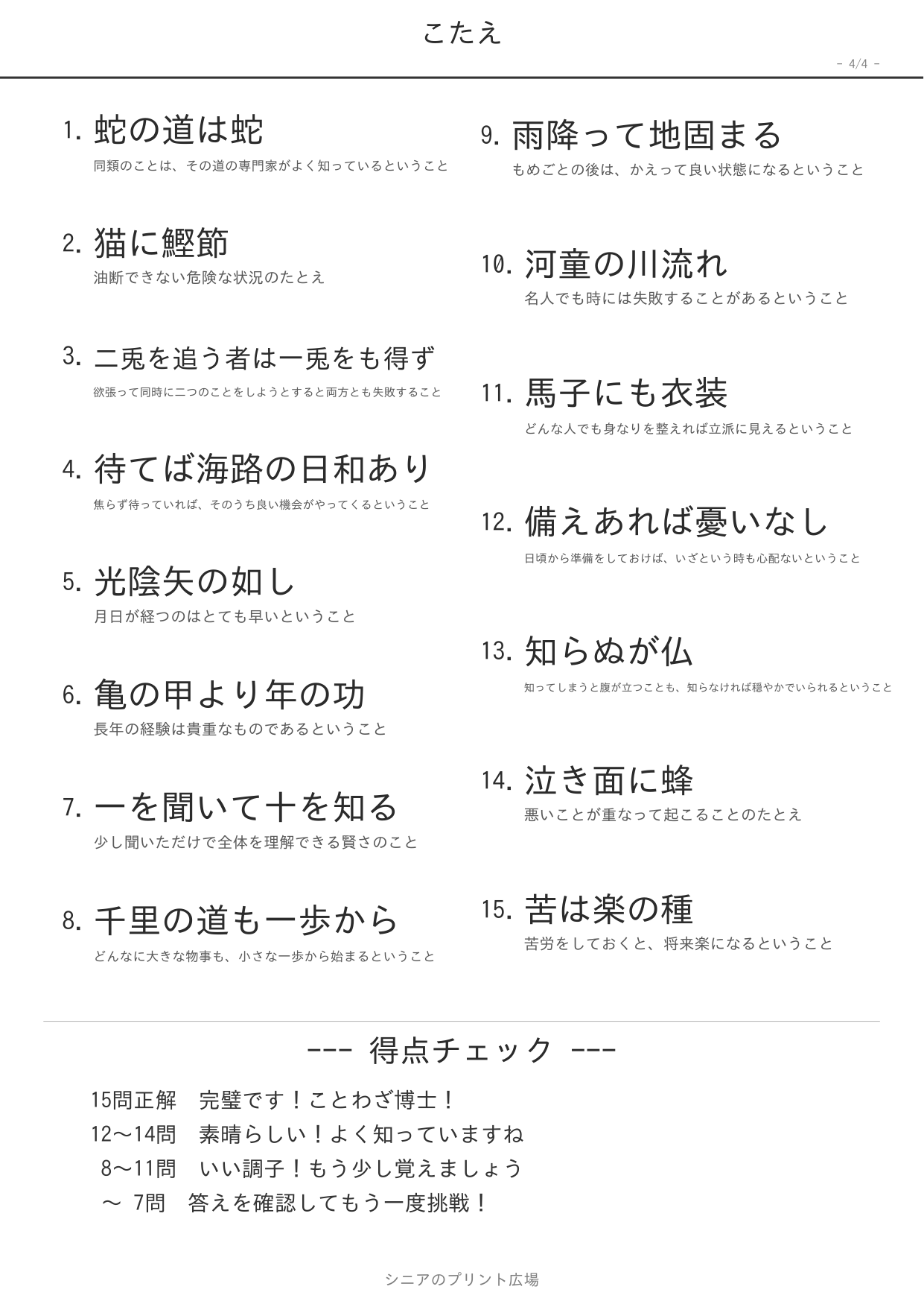 ことわざ穴埋め 答えページ