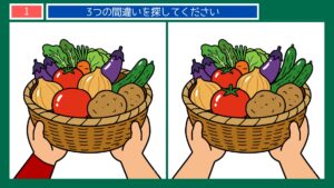 暮らしのひとコマの間違い探し 第1問 夏野菜のかごの問題イラスト