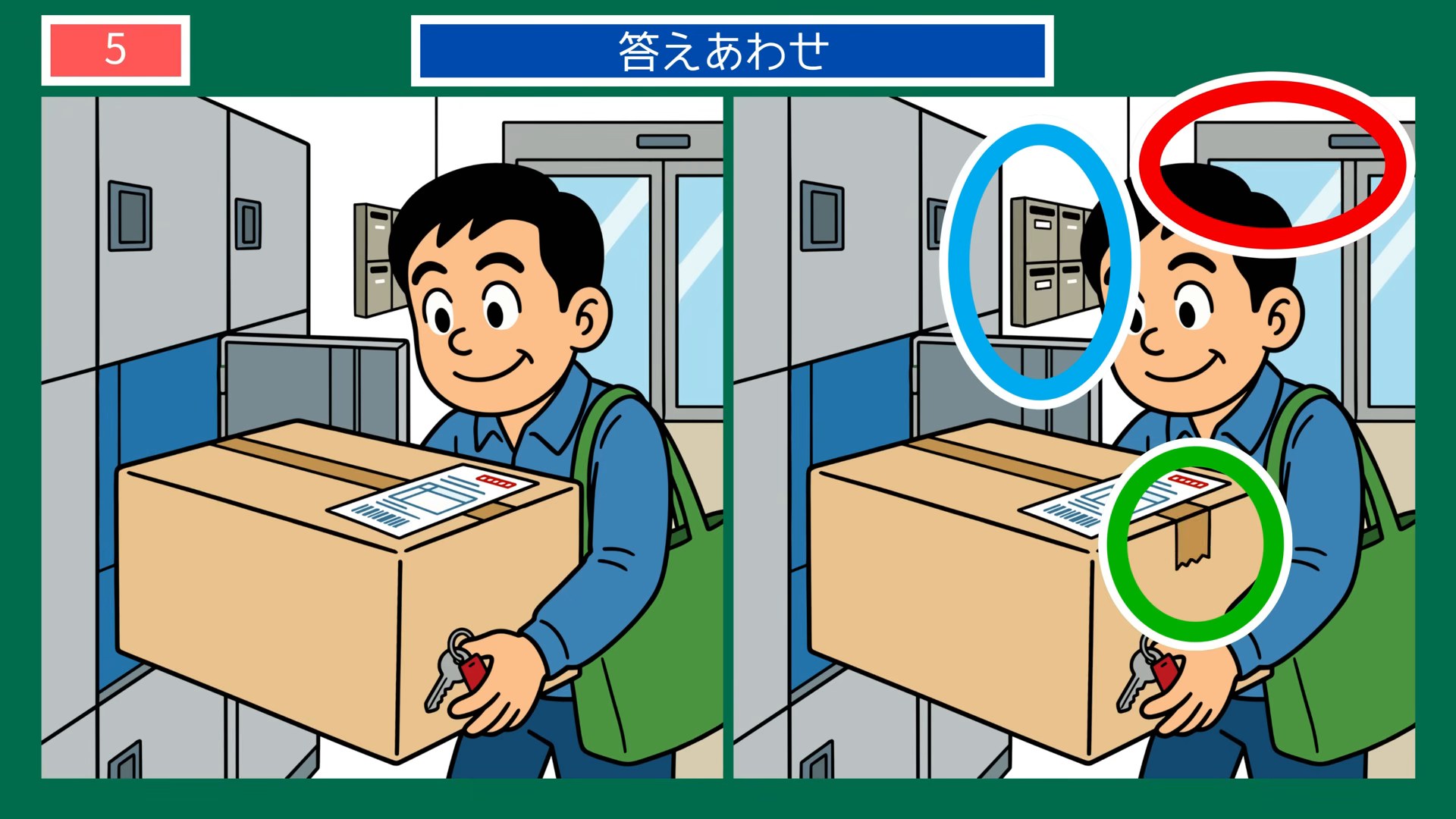 暮らしのひとコマの間違い探し 第5問 宅配便の配達の答え