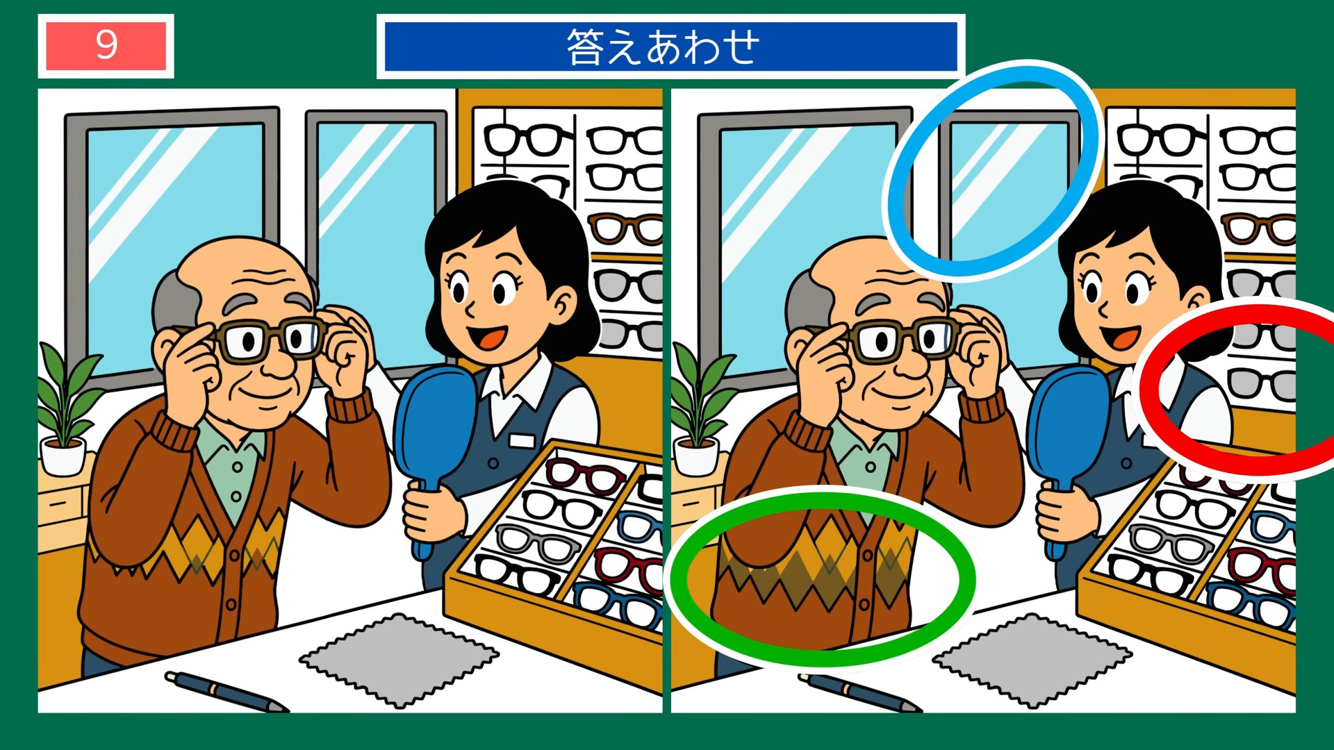 暮らしのひとコマの間違い探し 第9問 メガネ屋さんの答え
