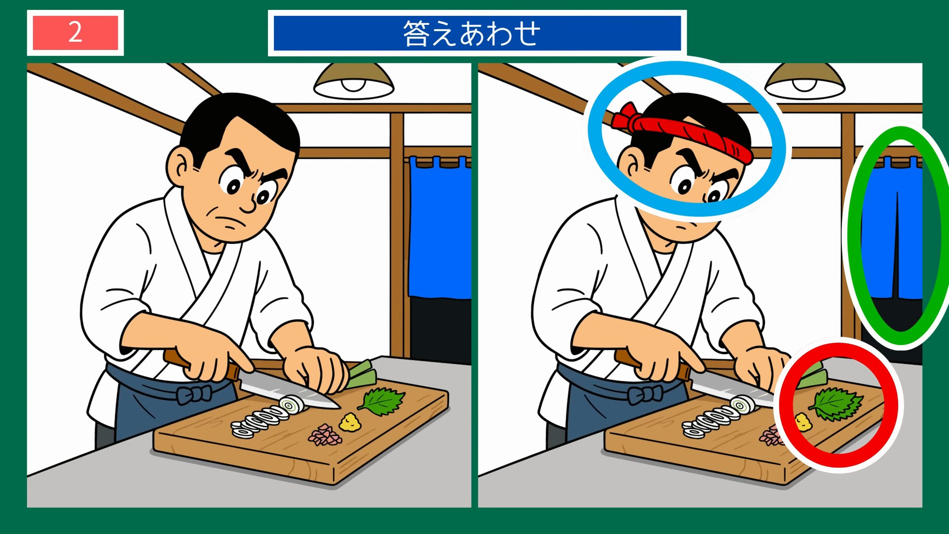 くらしのひとこま間違い探し【無料プリント 第2問 職人の仕込みの答え
