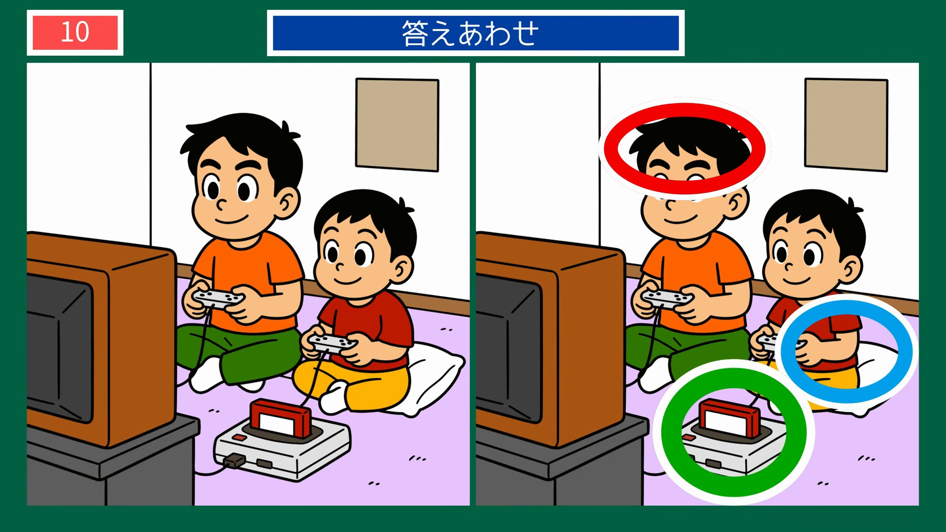 毎日のくらし間違い探し 第10問 レトロゲームで対戦の答え