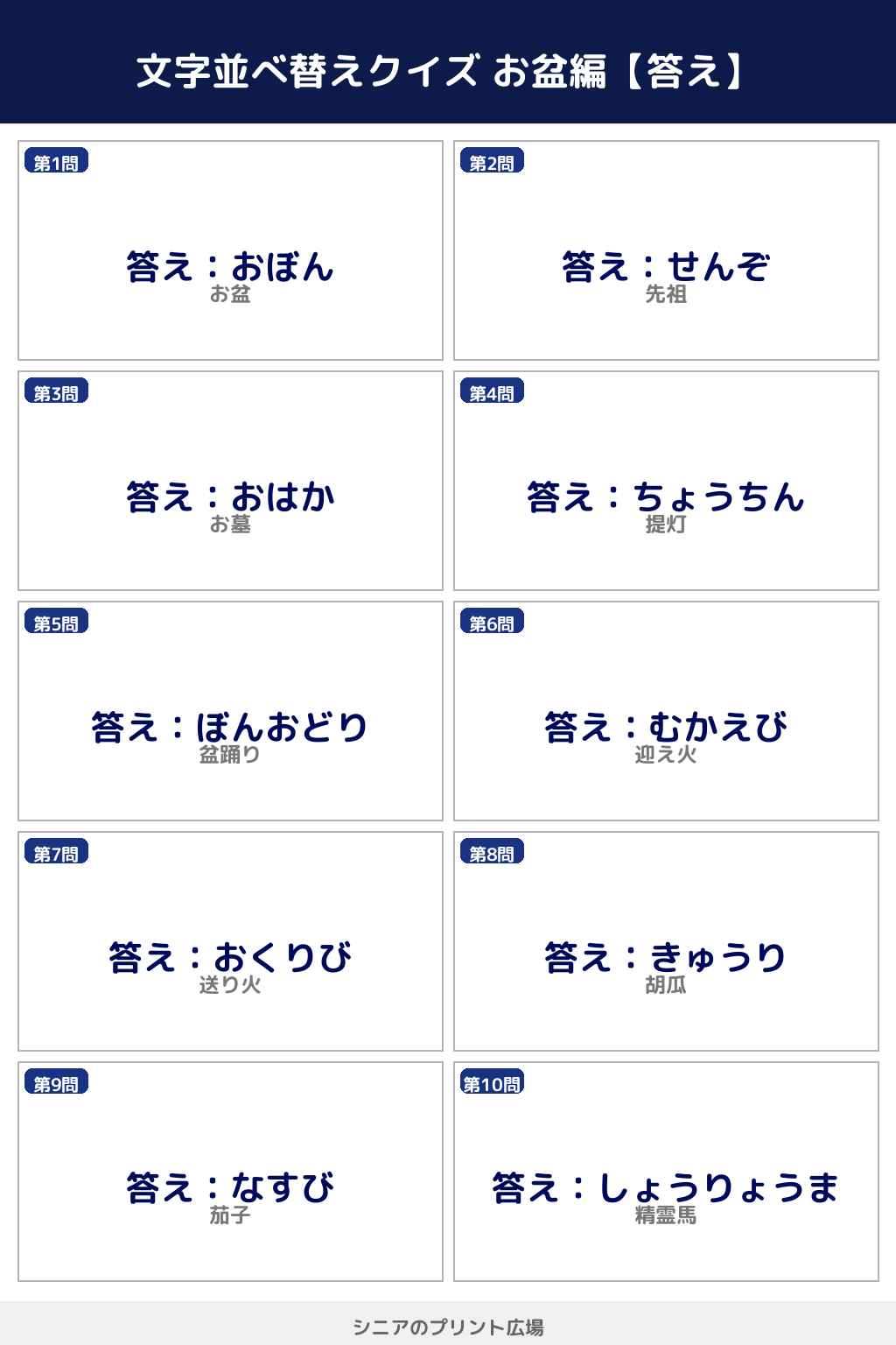 文字並べ替えクイズ お盆編 答えカラー版