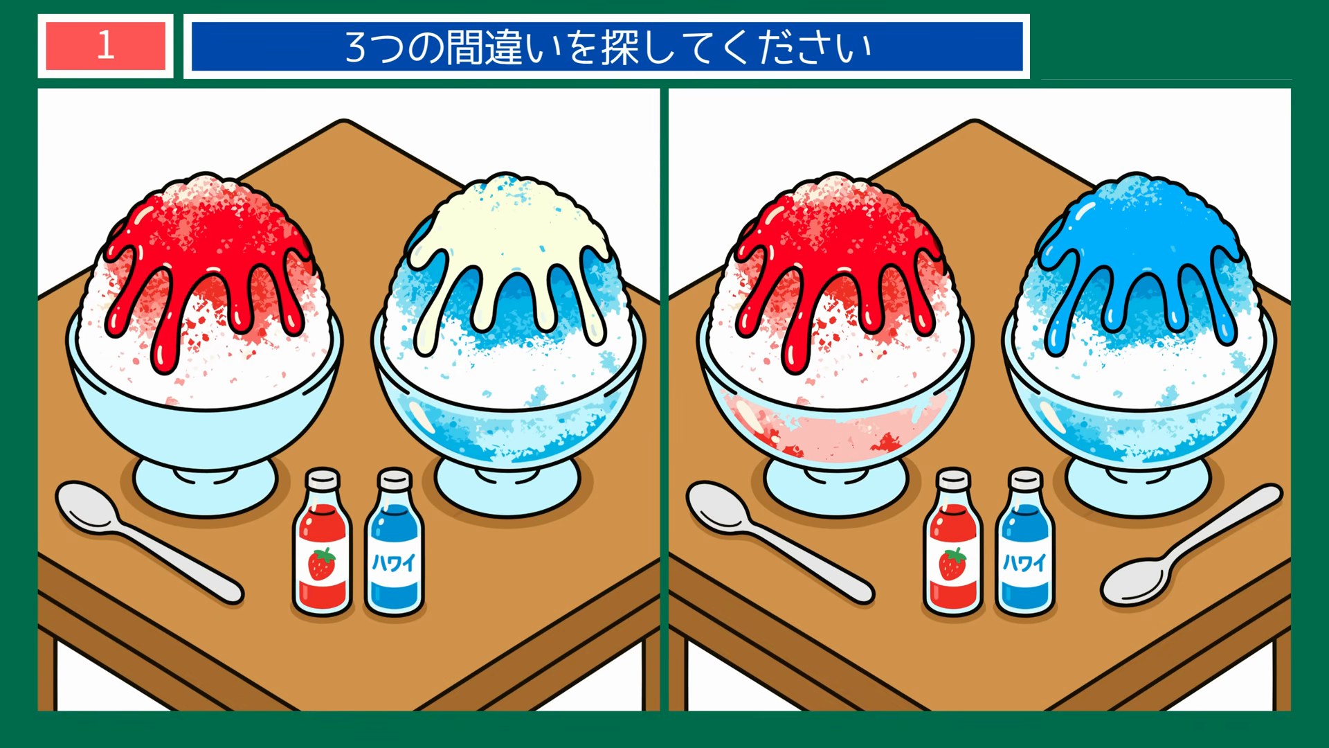 いちごとハワイのかき氷 の問題イラスト