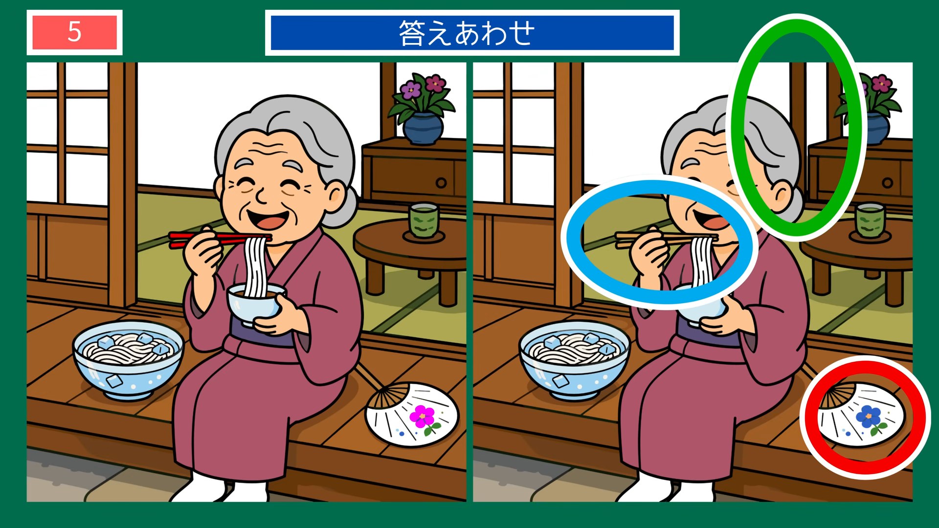 夏の暮らしの間違い探し 第5問 うどんの昼ごはんの答え