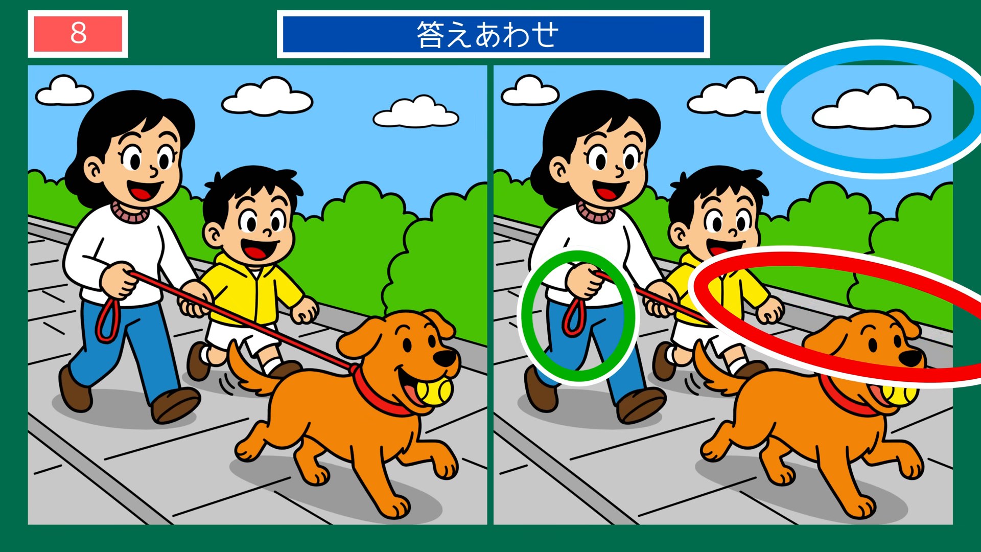 夏の暮らしの間違い探し 第8問 犬との散歩の答え