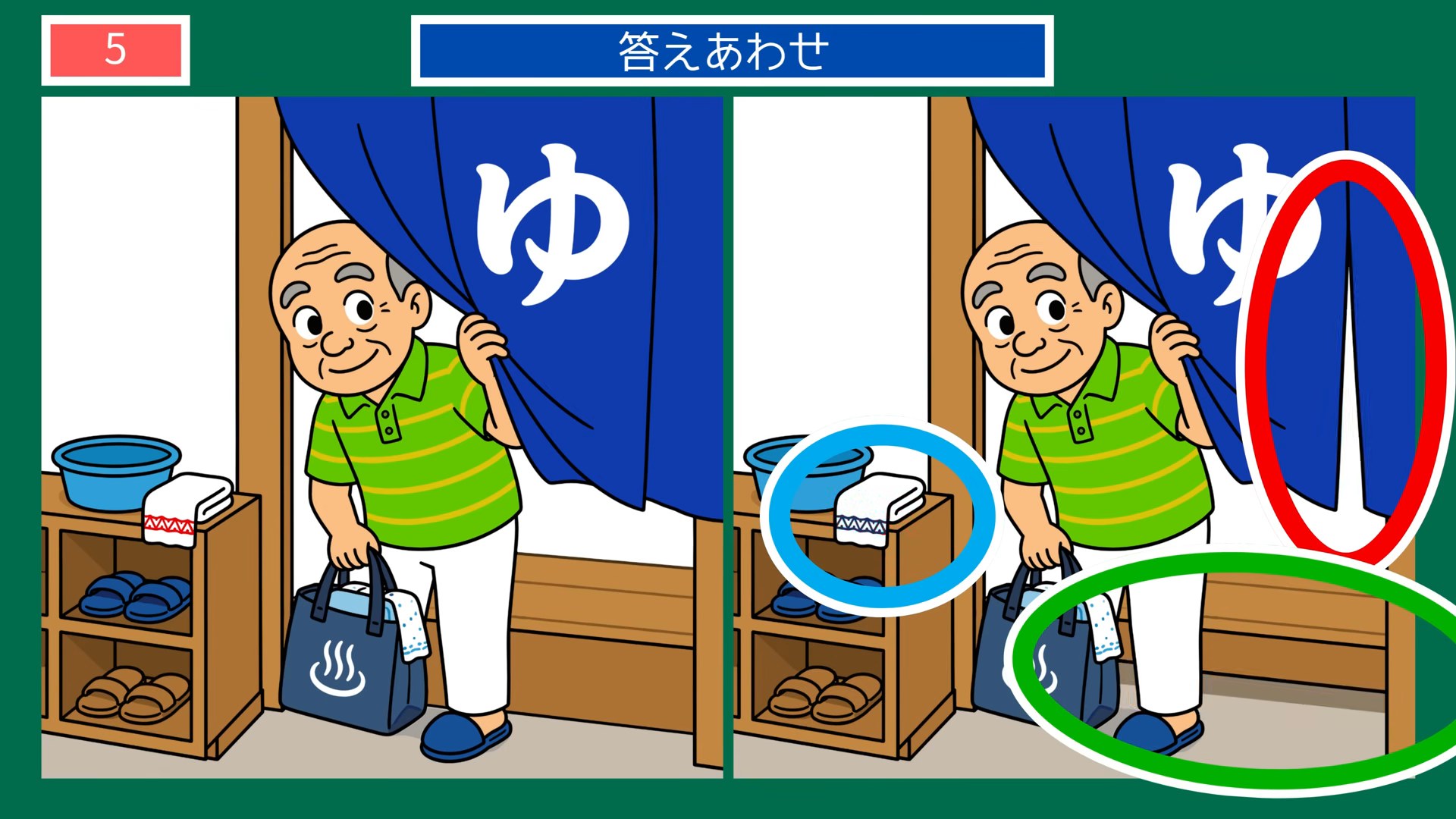 夏の風物詩の間違い探し 第5問 銭湯の帰り道の答え