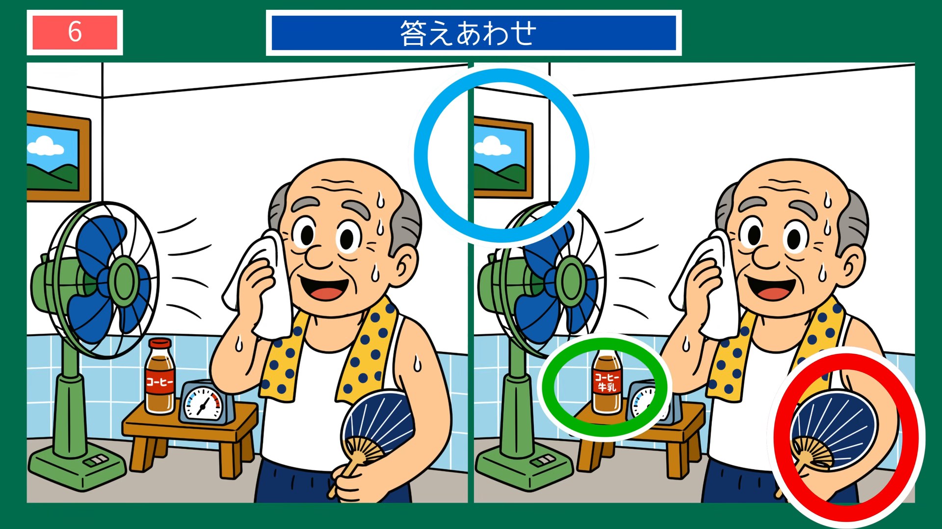 夏の風物詩の間違い探し 第6問 扇風機の風の答え