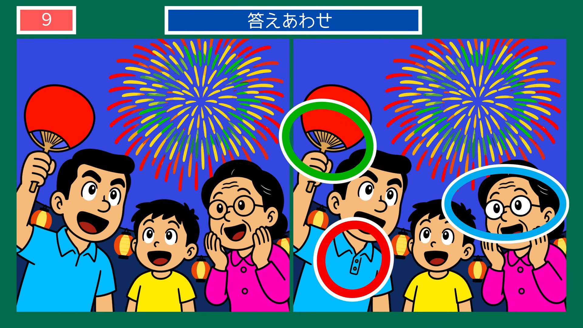 夏の風物詩の間違い探し 第9問 花火大会の答え