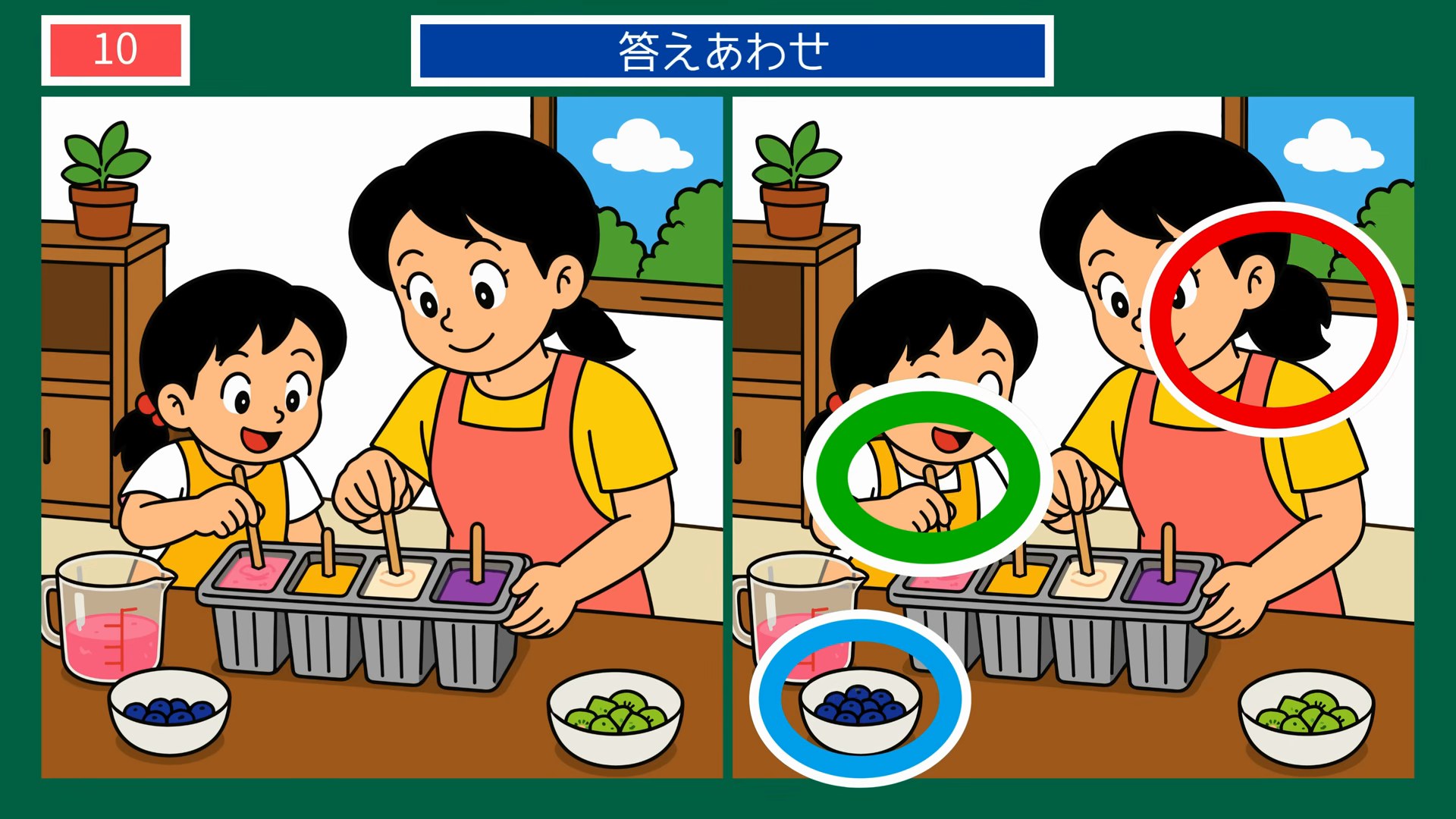 夏のひとこまの間違い探し 第8問 手作りアイスキャンディーの答え
