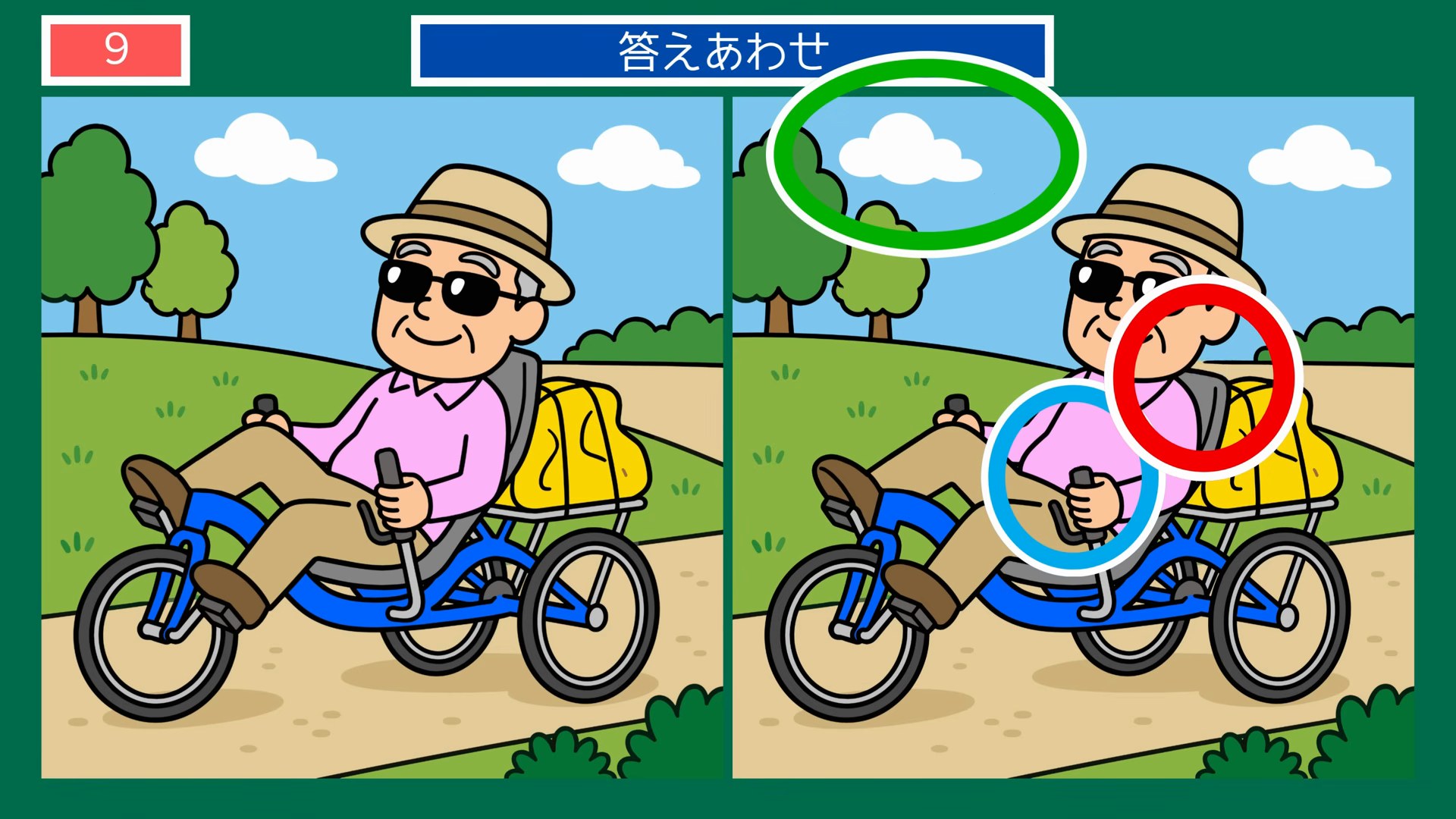 夏の一日の間違い探し【無料プリント】全1 第9問 リカンベント型自転車の答え