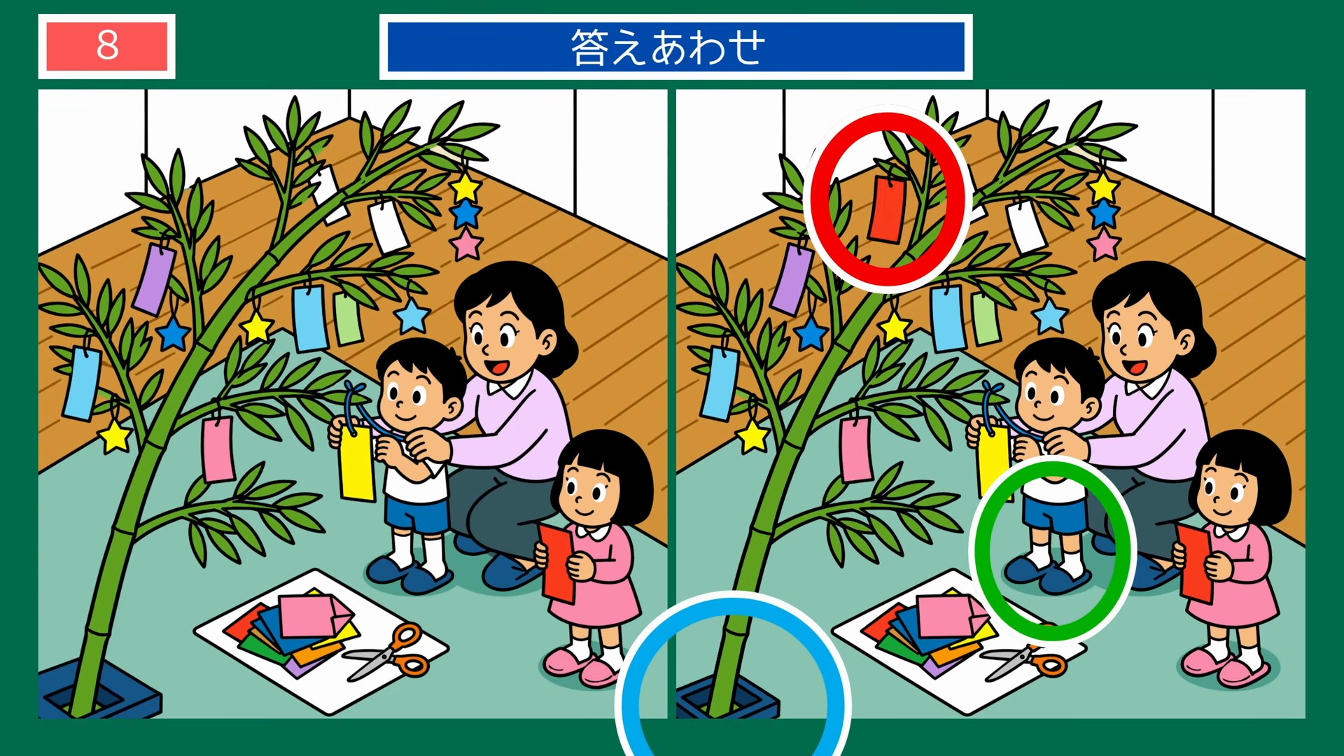 夏の思い出間違い探し 第7問 七夕かざりの準備の答え