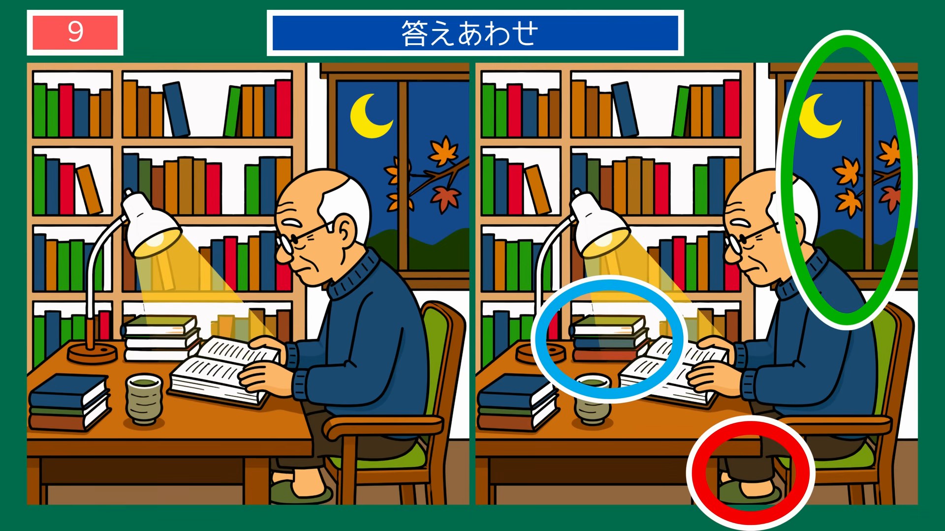 夏の思い出間違い探し 第8問 秋の夜長の読書の答え