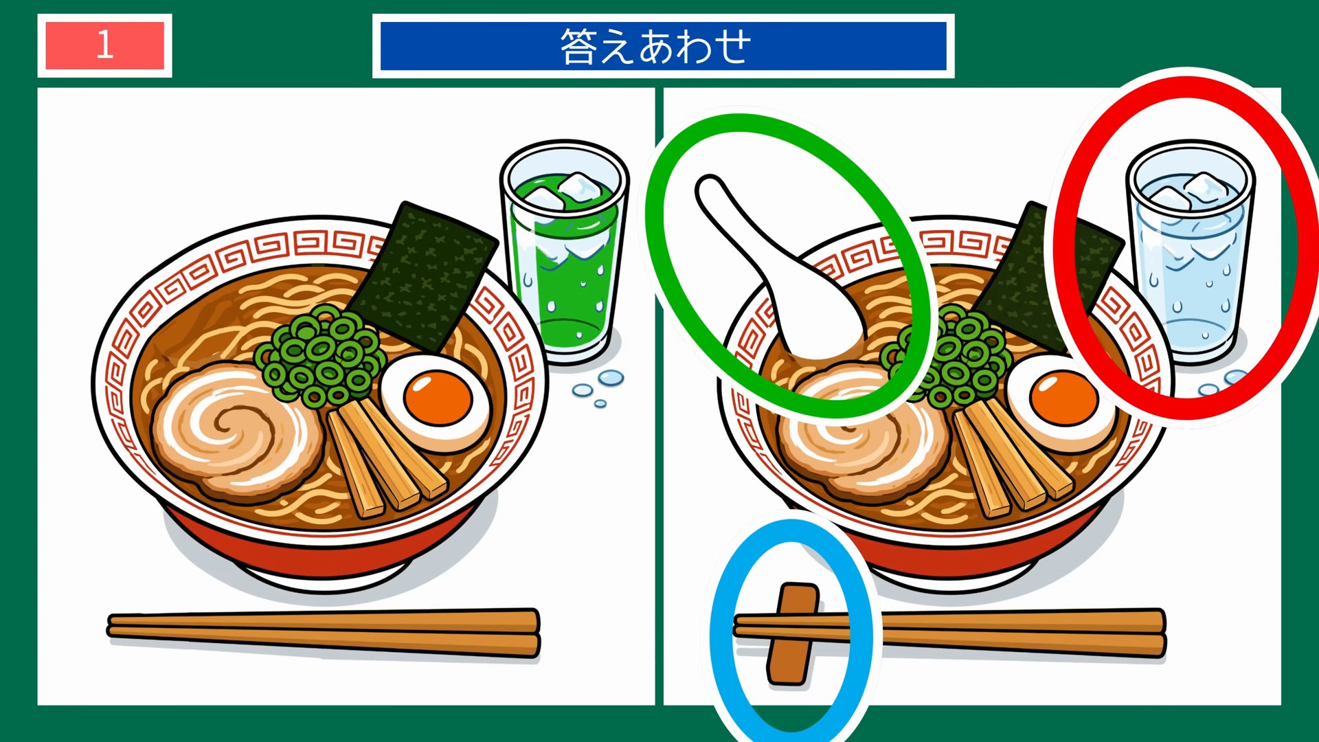 夏の思い出間違い探し 第1問 湯気たつラーメンの答え