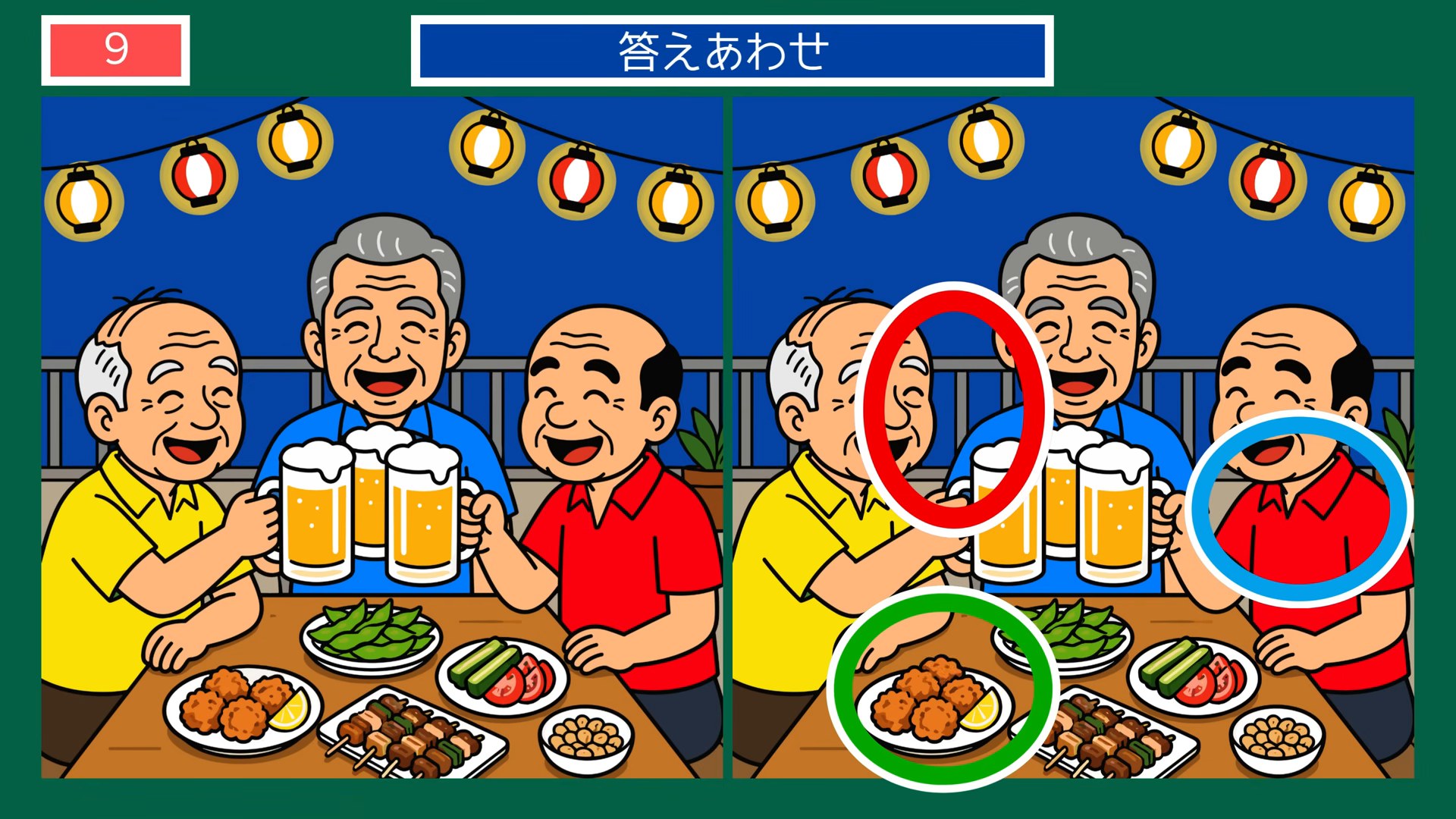 夏の楽しみの間違い探し 第9問 夏の宴会の答え