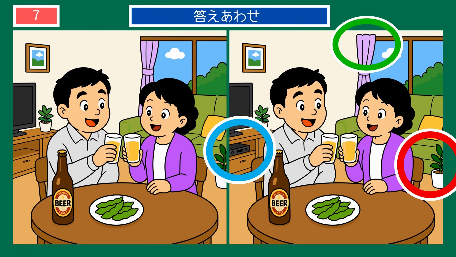 夏の思い出の間違い探し 第7問 えだ豆とビールで乾杯の答え