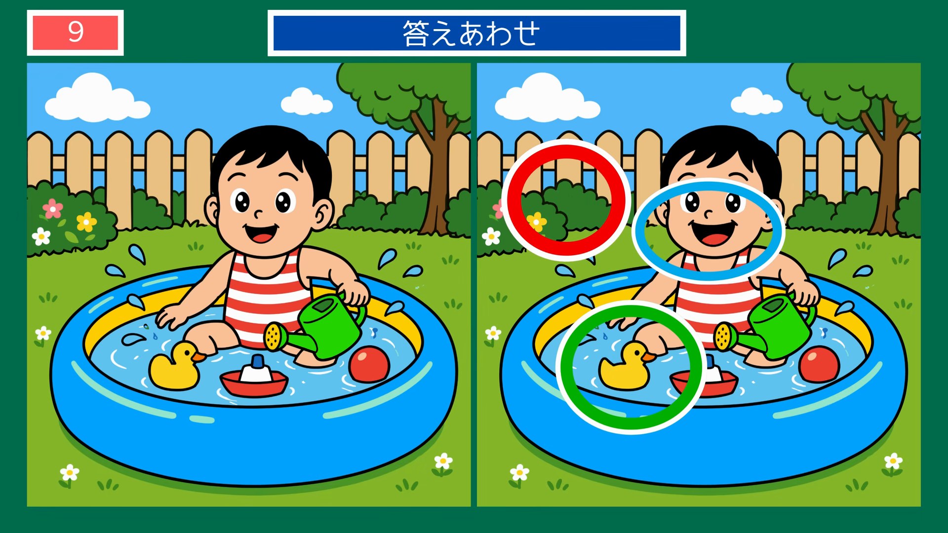 夏の思い出の間違い探し 第9問 庭のビニールプールの答え