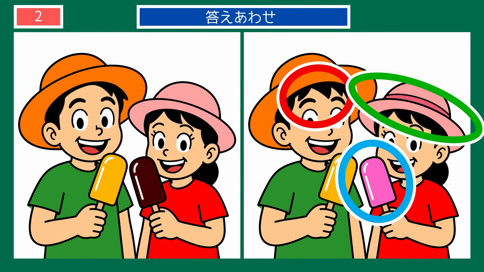 夏の思い出の間違い探し 第2問 兄妹のアイスキャンディーの答え