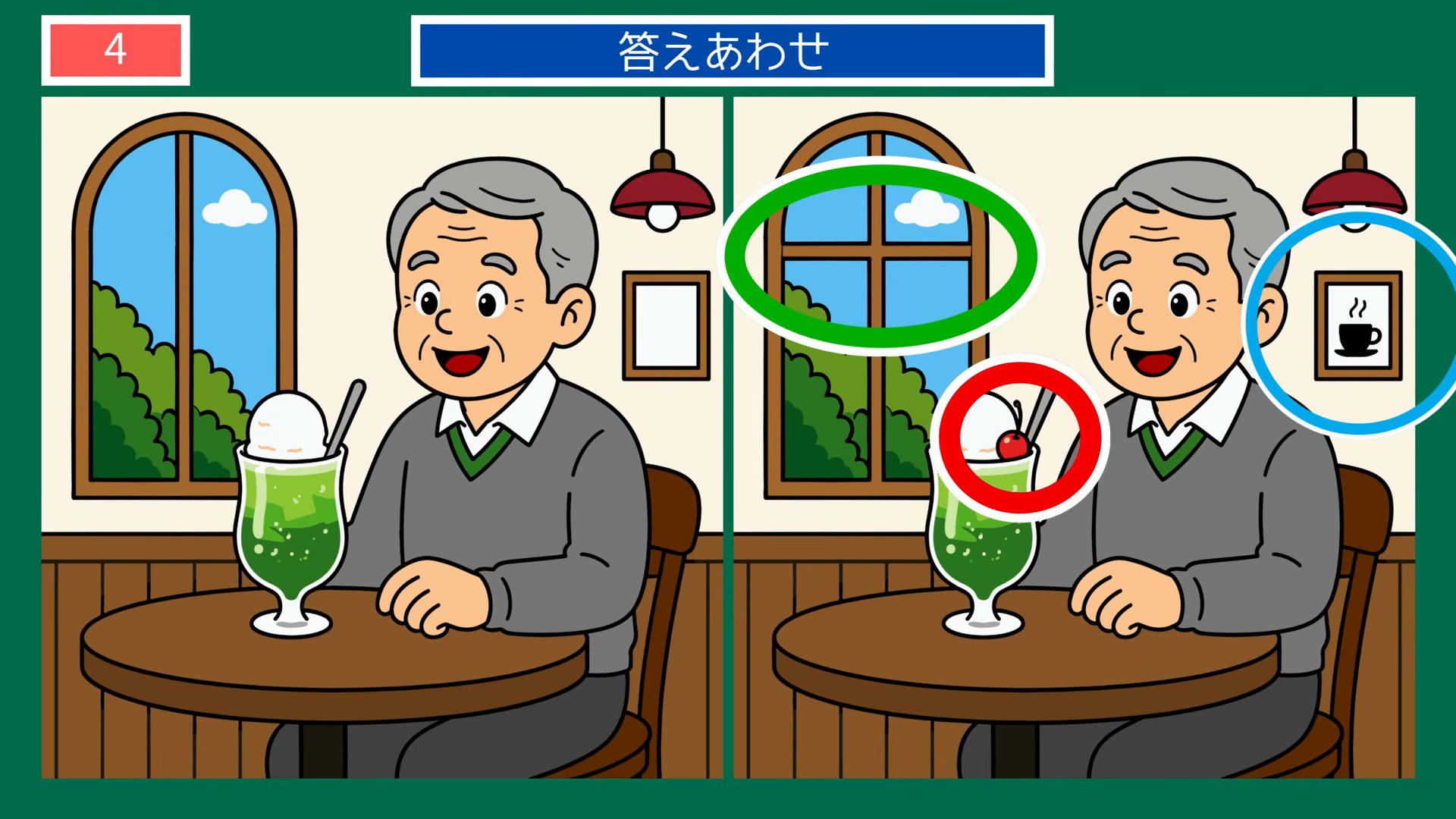 夏の思い出の間違い探し 第4問 喫茶店のクリームソーダの答え