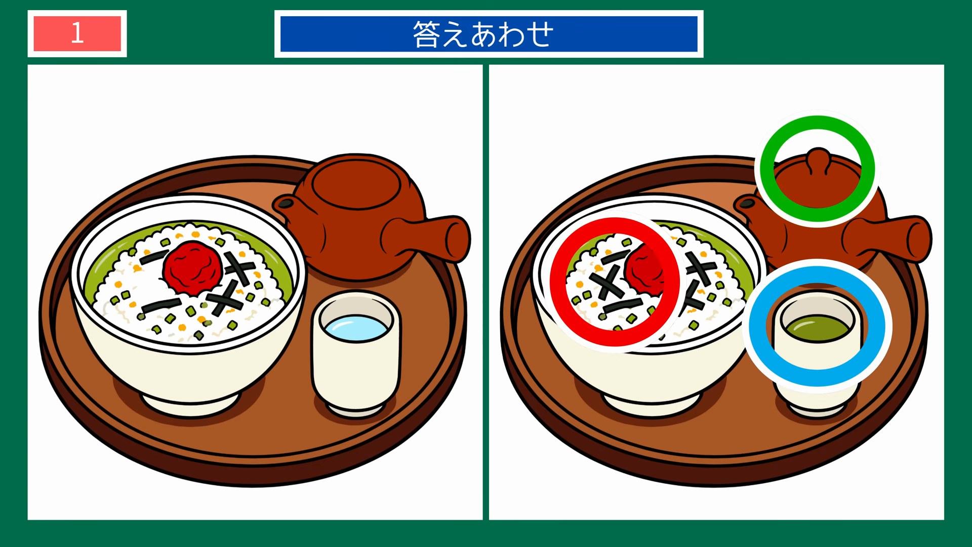 なつかしい暮らしの間違い探し 第1問 梅干しのお茶漬けの答え