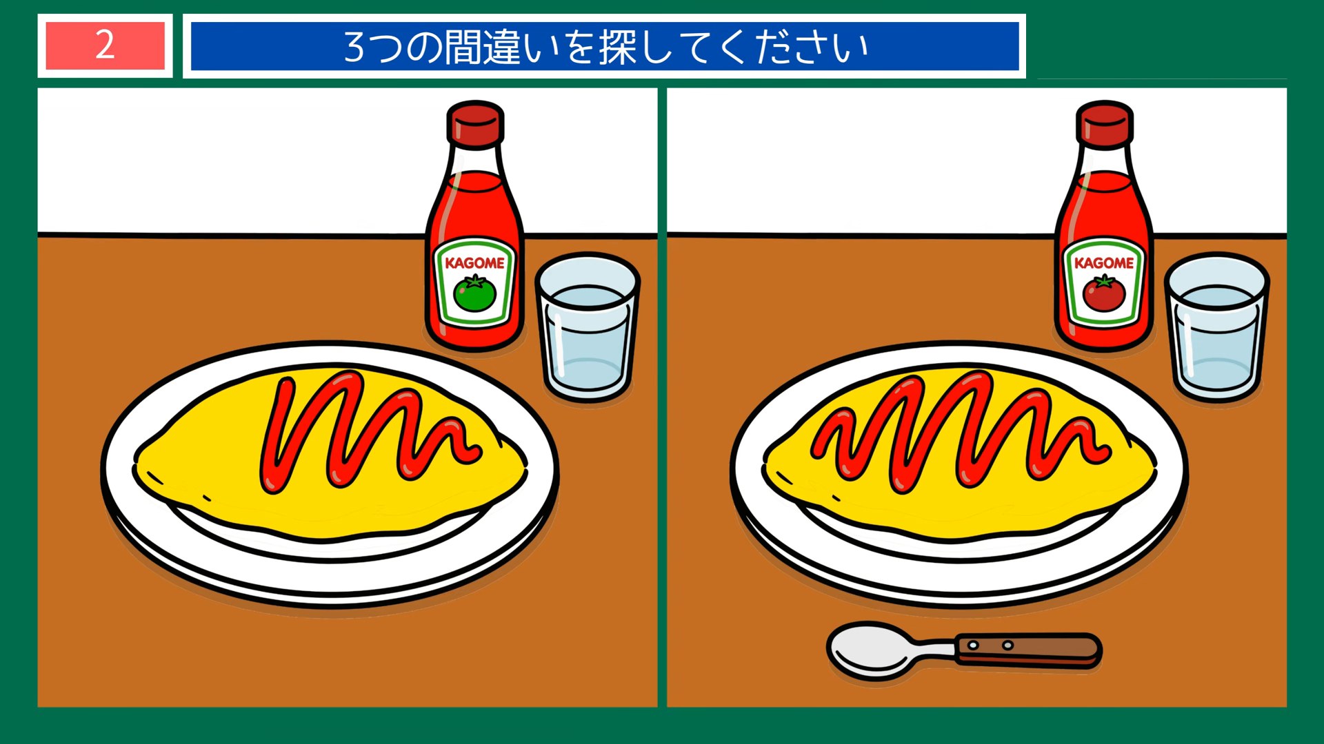 懐かしい日常の間違い探し 第2問 オムライスのお昼の問題イラスト