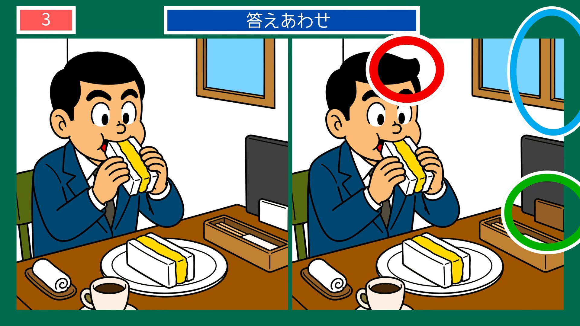 懐かしい日常の間違い探し 第3問 昼休みのサンドイッチの答え