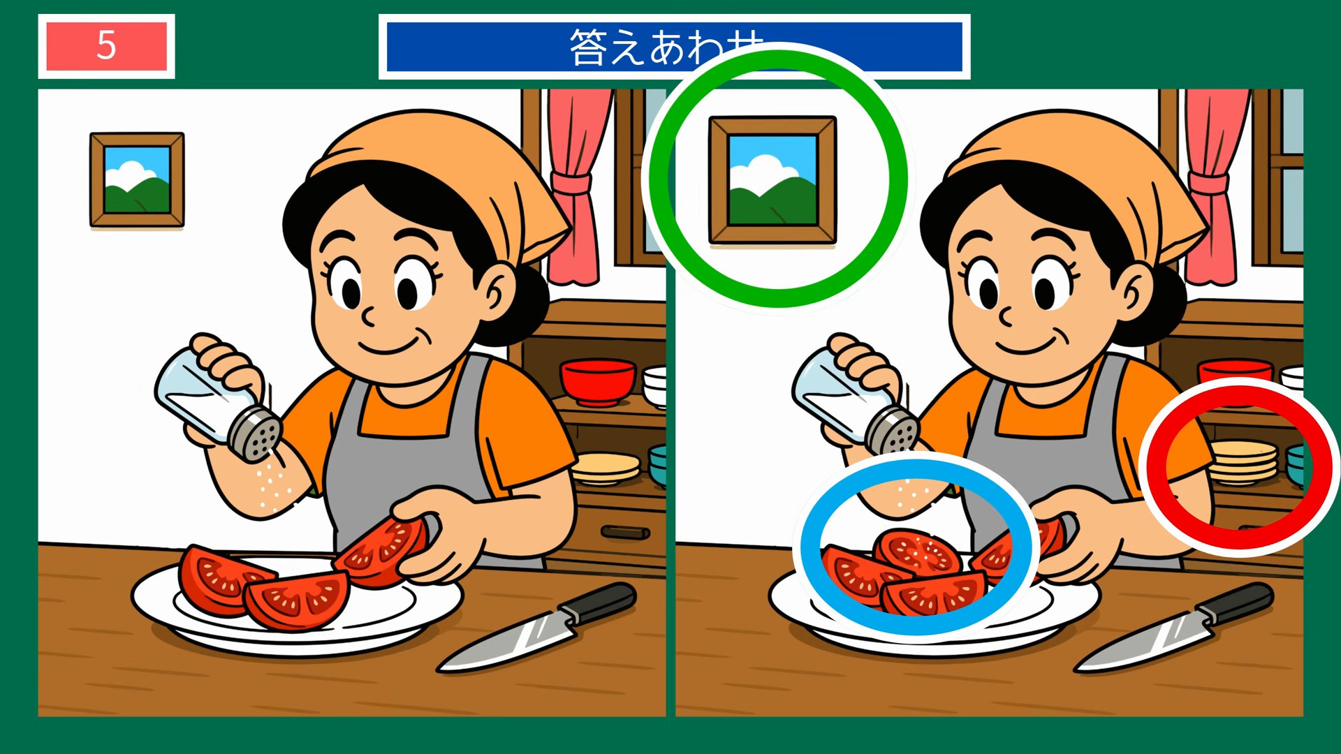 日常のひとコマの間違い探し 第5問 トマトを切るおかあさんの答え