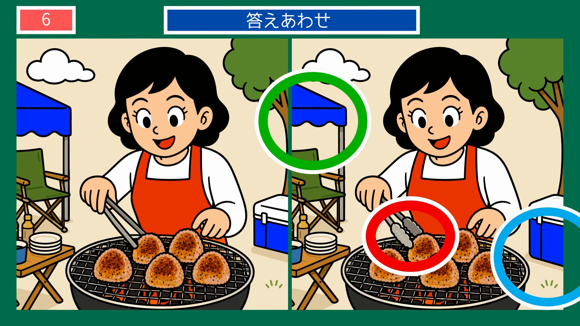 日常のひとコマの間違い探し 第6問 バーベキューのひとときの答え