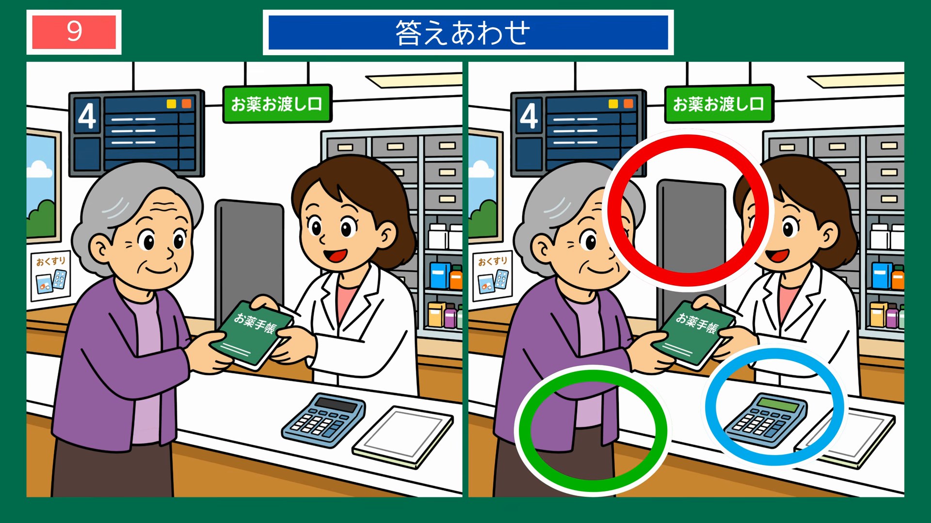 日常のひとコマの間違い探し 第8問 薬局でのお薬手帳の答え