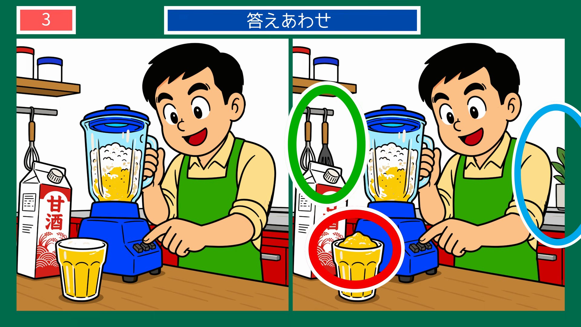 日常のひとコマの間違い探し 第3問 甘酒作りの答え