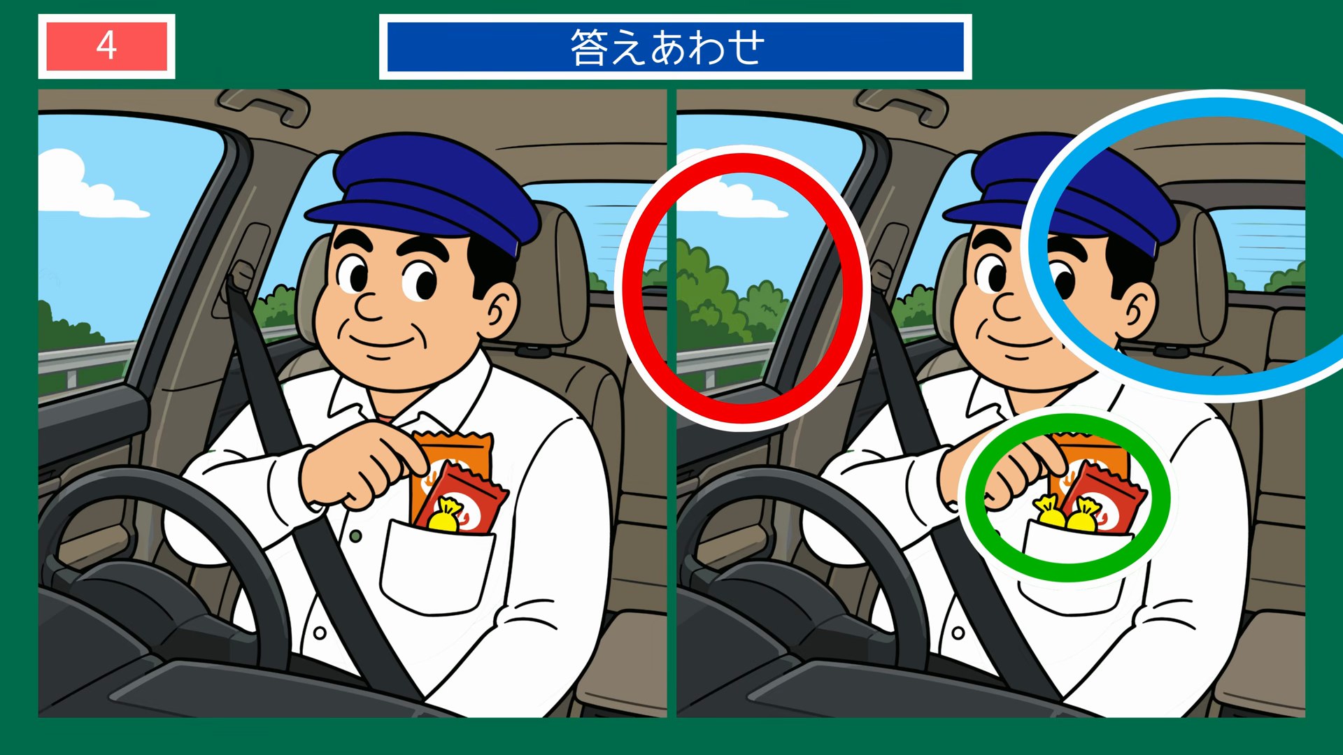 日常のひとコマの間違い探し 第4問 バス運転手のひとやすみの答え