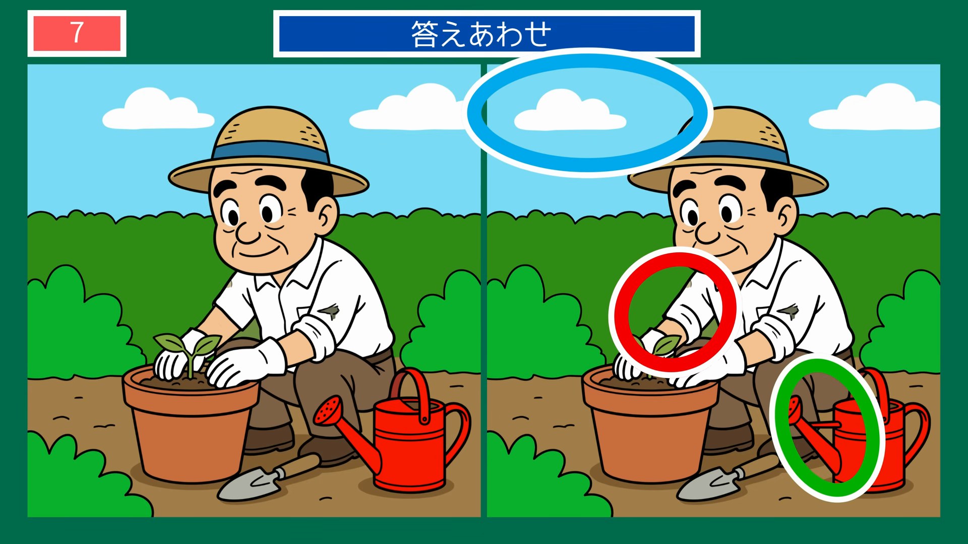 日常のいろいろ間違い探し 第7問 苗を植えるおじいさんの答え