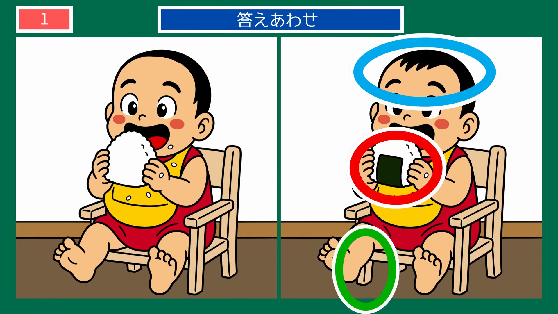 毎日のくらしの間違い探し 第1問 おにぎりを頬張る赤ちゃんの答え