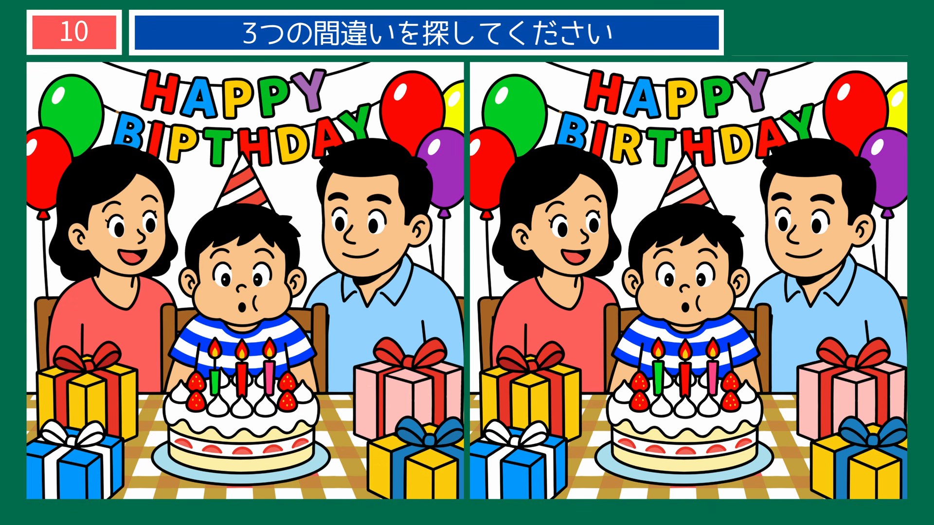 家族そろっての誕生日会 の問題イラスト