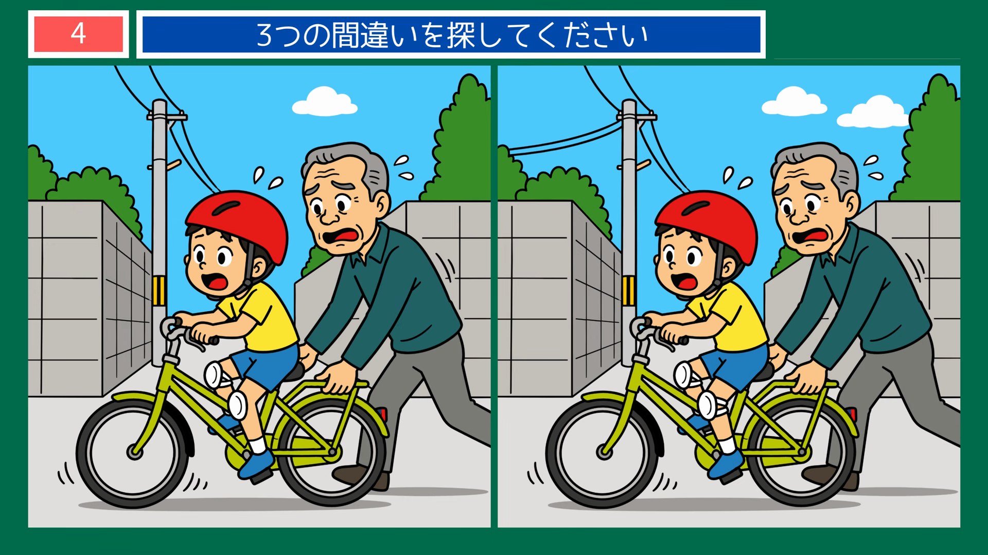 おじいちゃんと自転車の練習 の問題イラスト