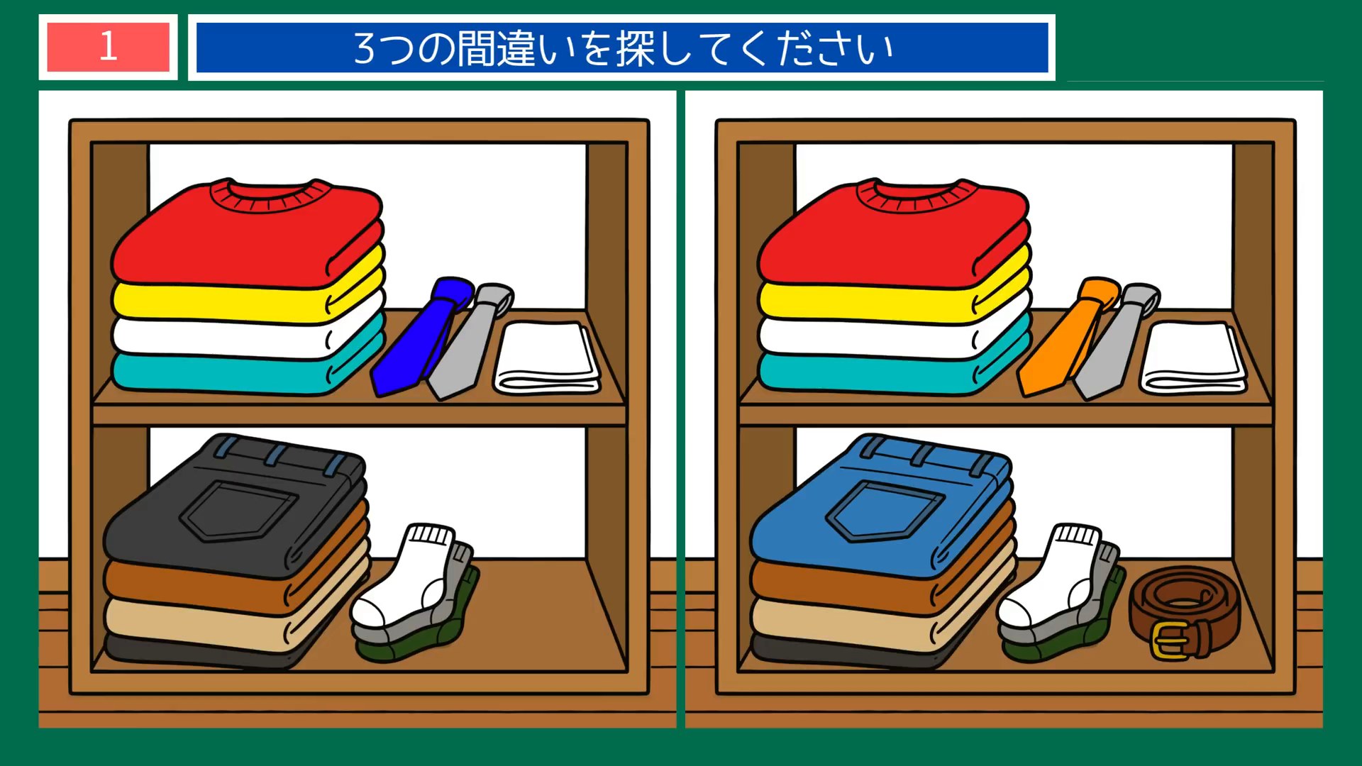 身だしなみの間違い探し 第1問 洋服だんすの整理の問題イラスト