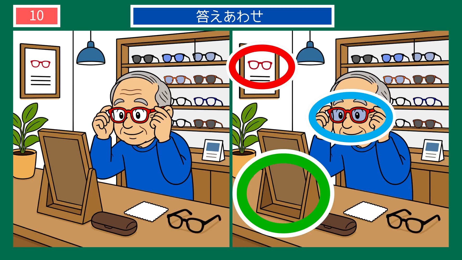 身だしなみの間違い探し 第10問 眼鏡店で眼鏡選びの答え