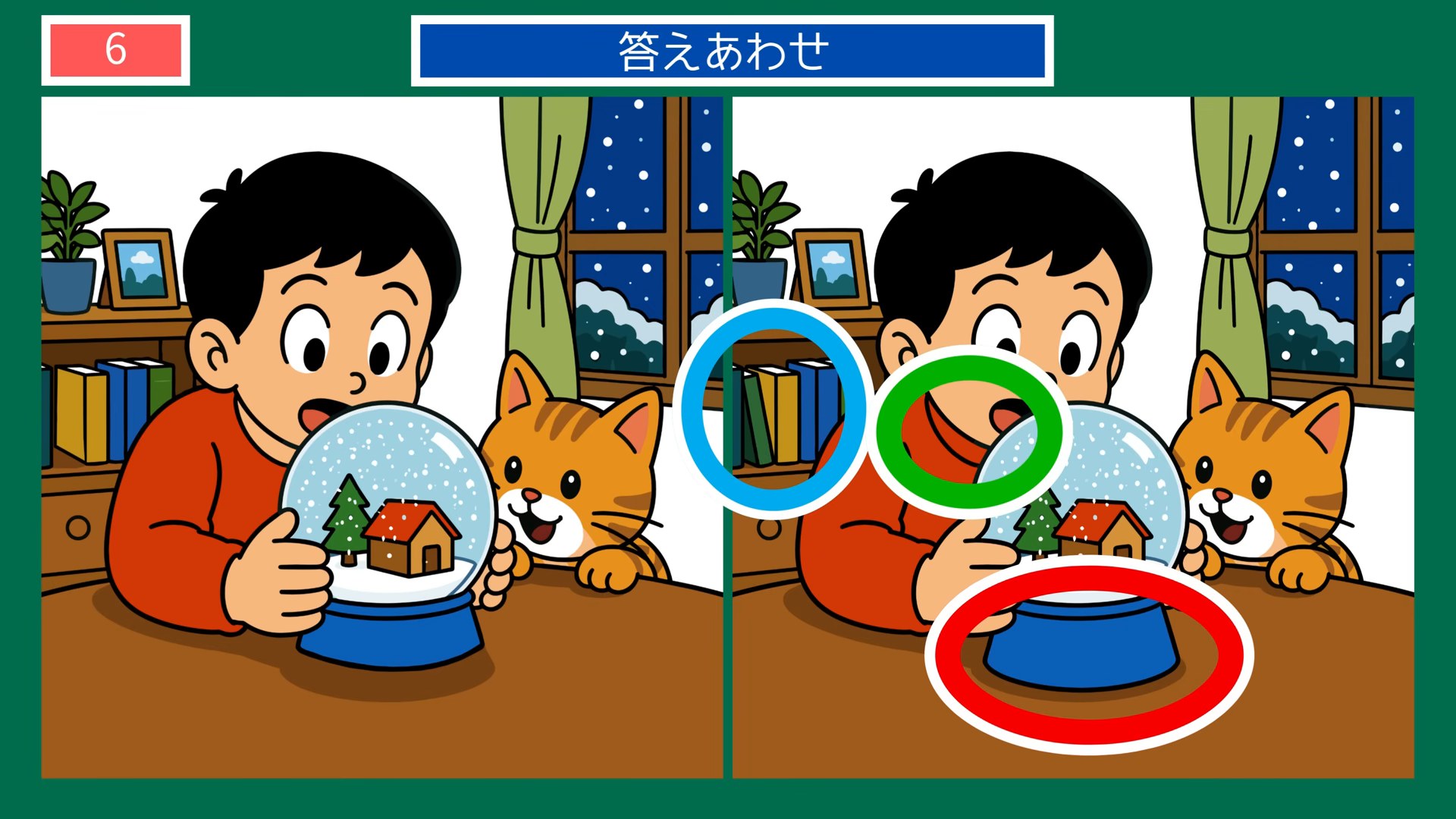 生活のひとコマの間違い探し 第6問 スノードームをのぞくの答え
