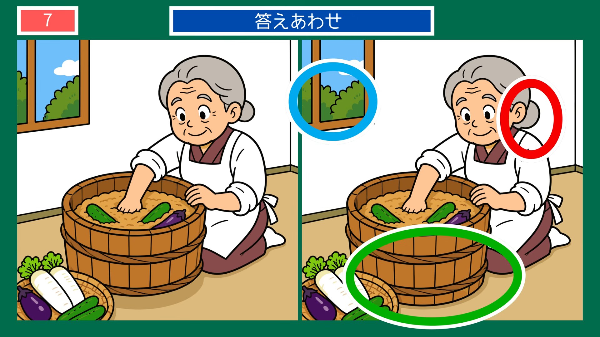 生活のひとコマの間違い探し 第7問 漬物づくりの答え