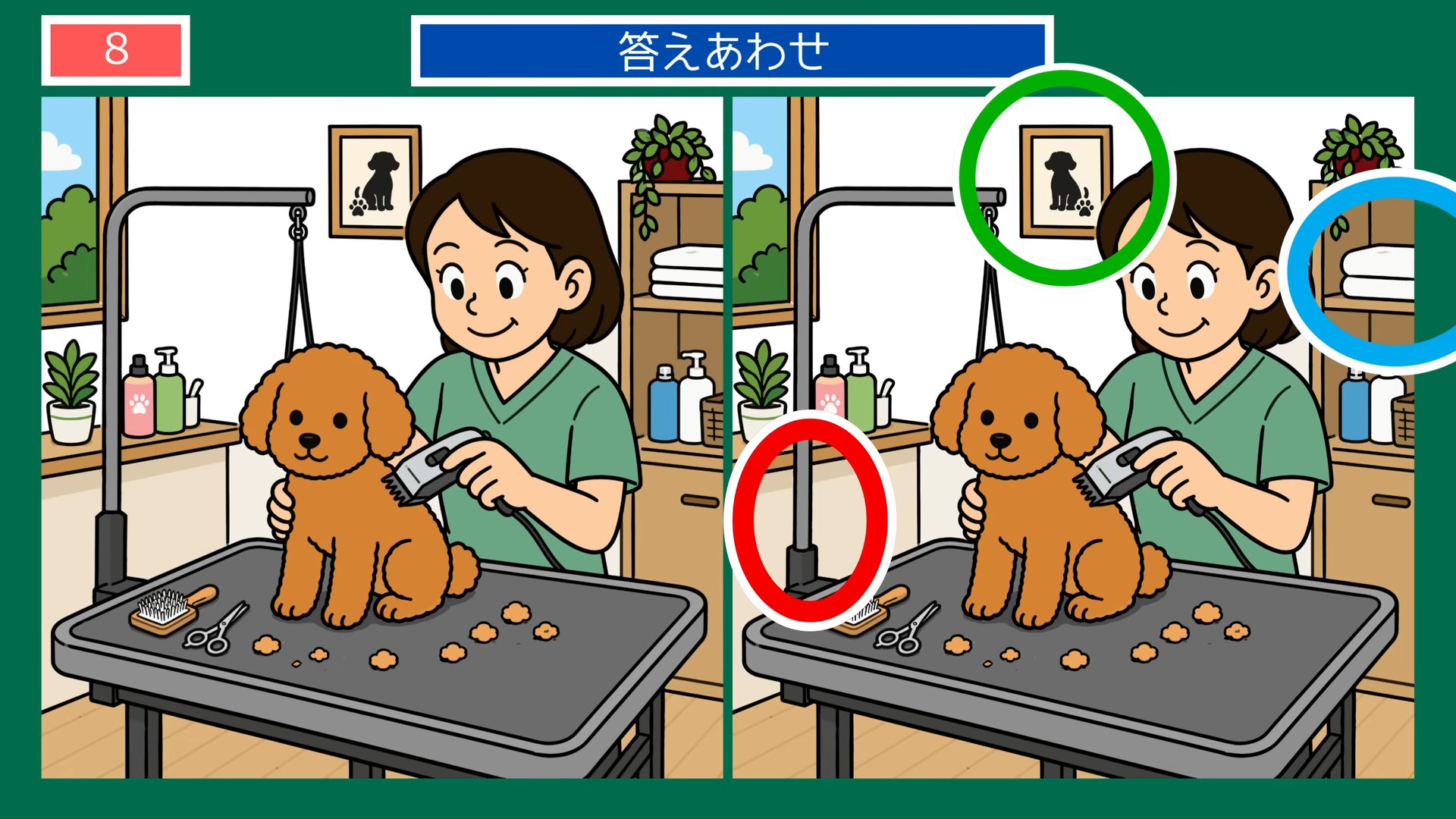 生活のひとコマの間違い探し 第8問 犬のトリミングの答え