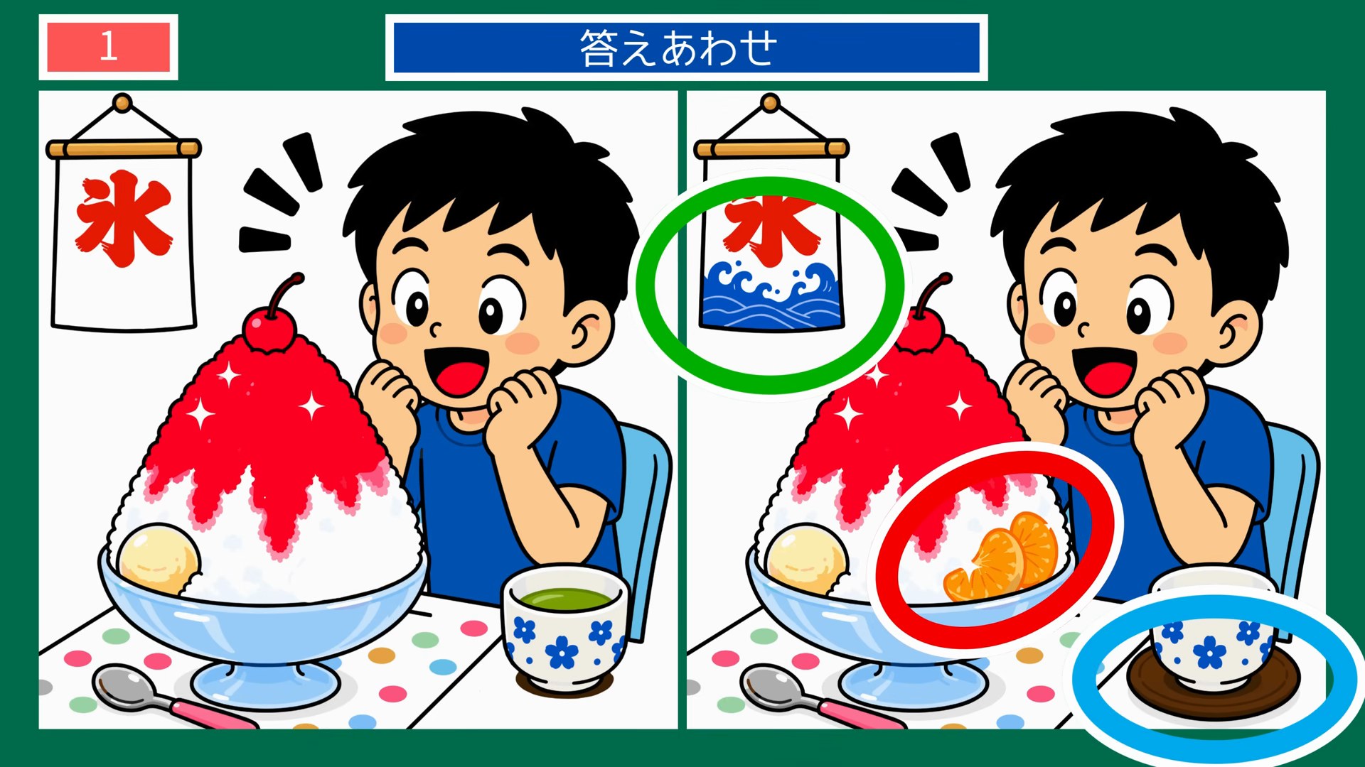 四季おりおりの間違い探し 第1問 夏のかき氷の答え