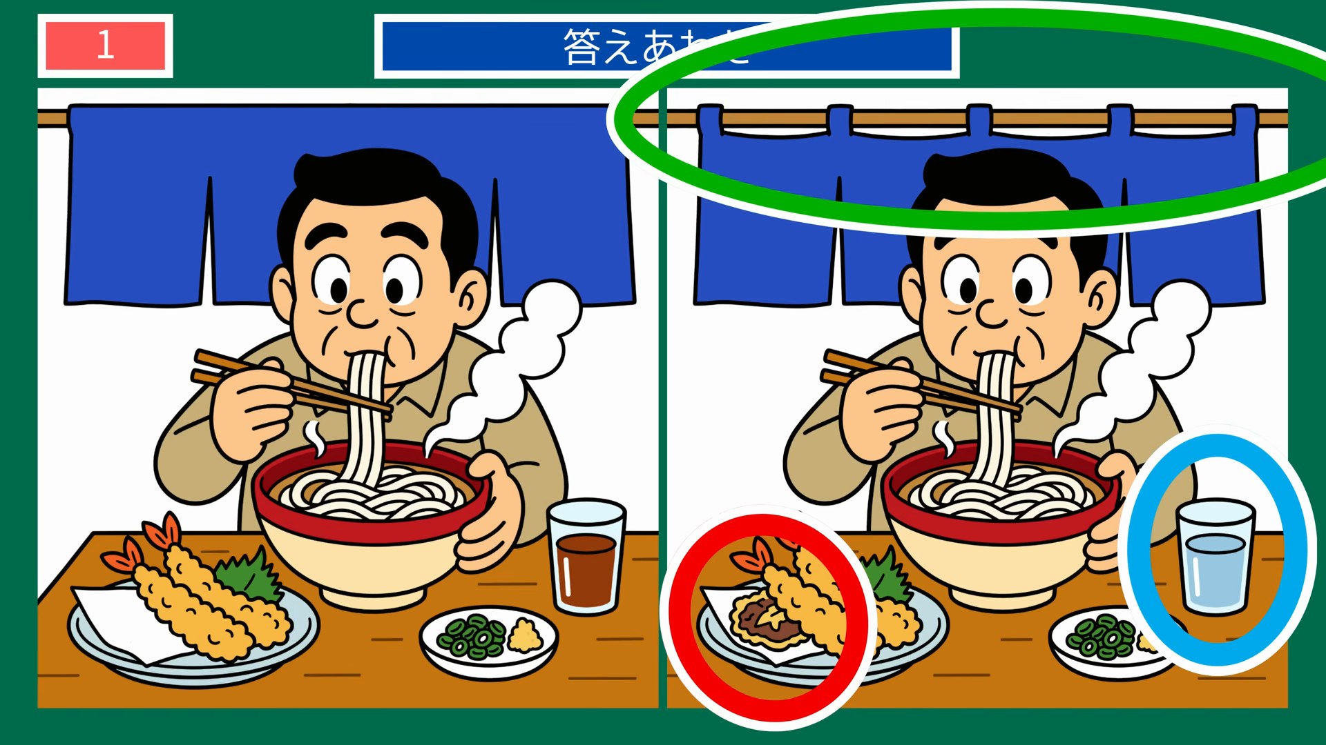 四国4県めぐりの間違い探し 第1問 さぬきうどんの答え